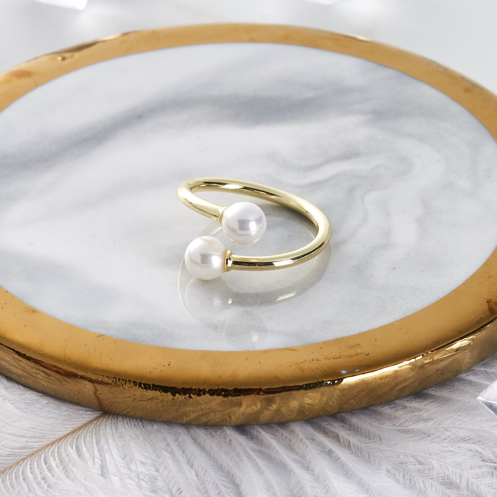 18k Gold Plated Adjustable Double Pearl Ring