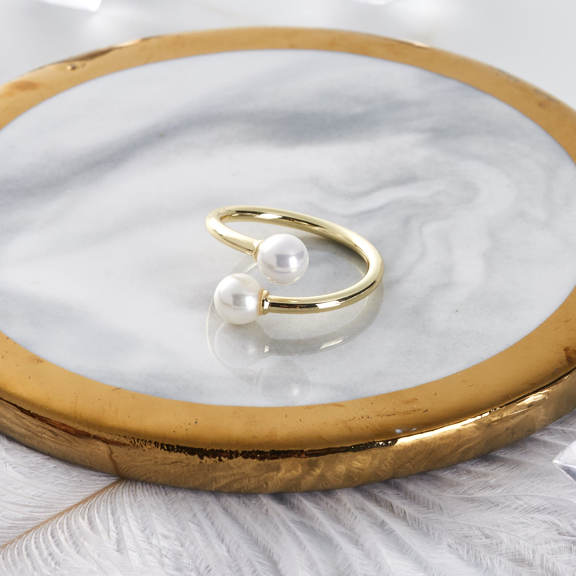 18k Gold Plated Adjustable Double Pearl Ring