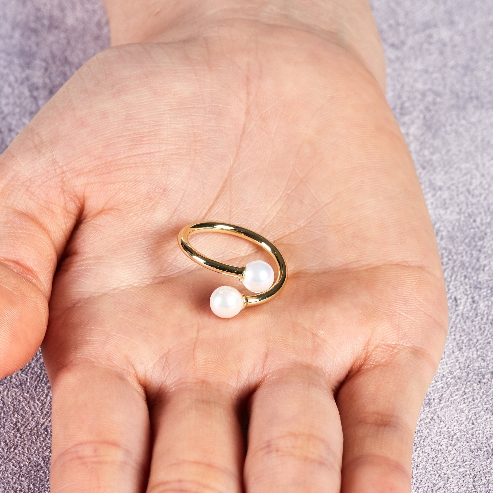 18k Gold Plated Adjustable Double Pearl Ring