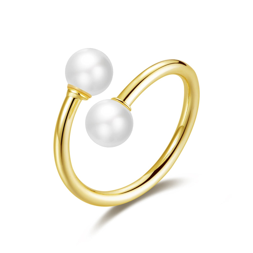 18k Gold Plated Adjustable Double Pearl Ring