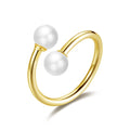 18k Gold Plated Adjustable Double Pearl Ring