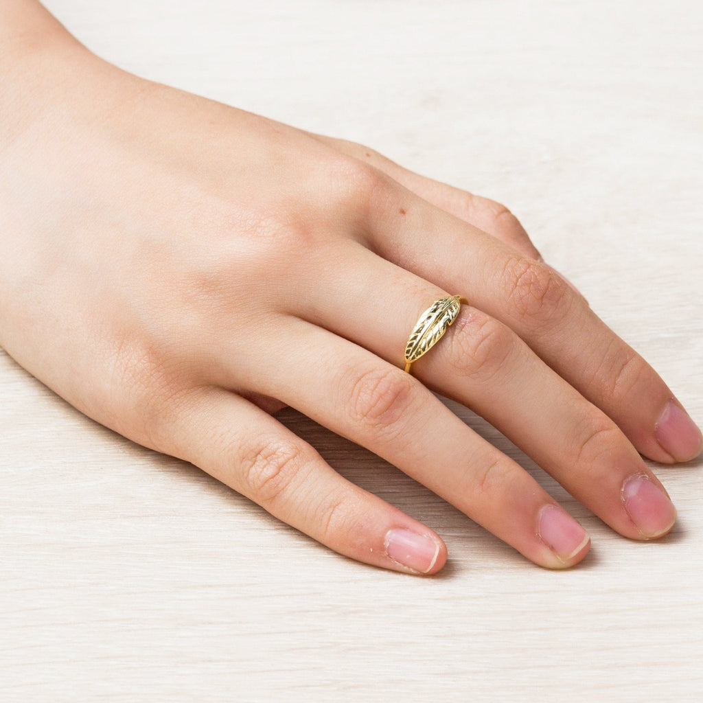 18k Gold Plated Adjustable Feather Ring