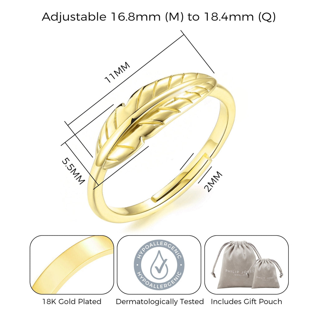 18k Gold Plated Adjustable Feather Ring