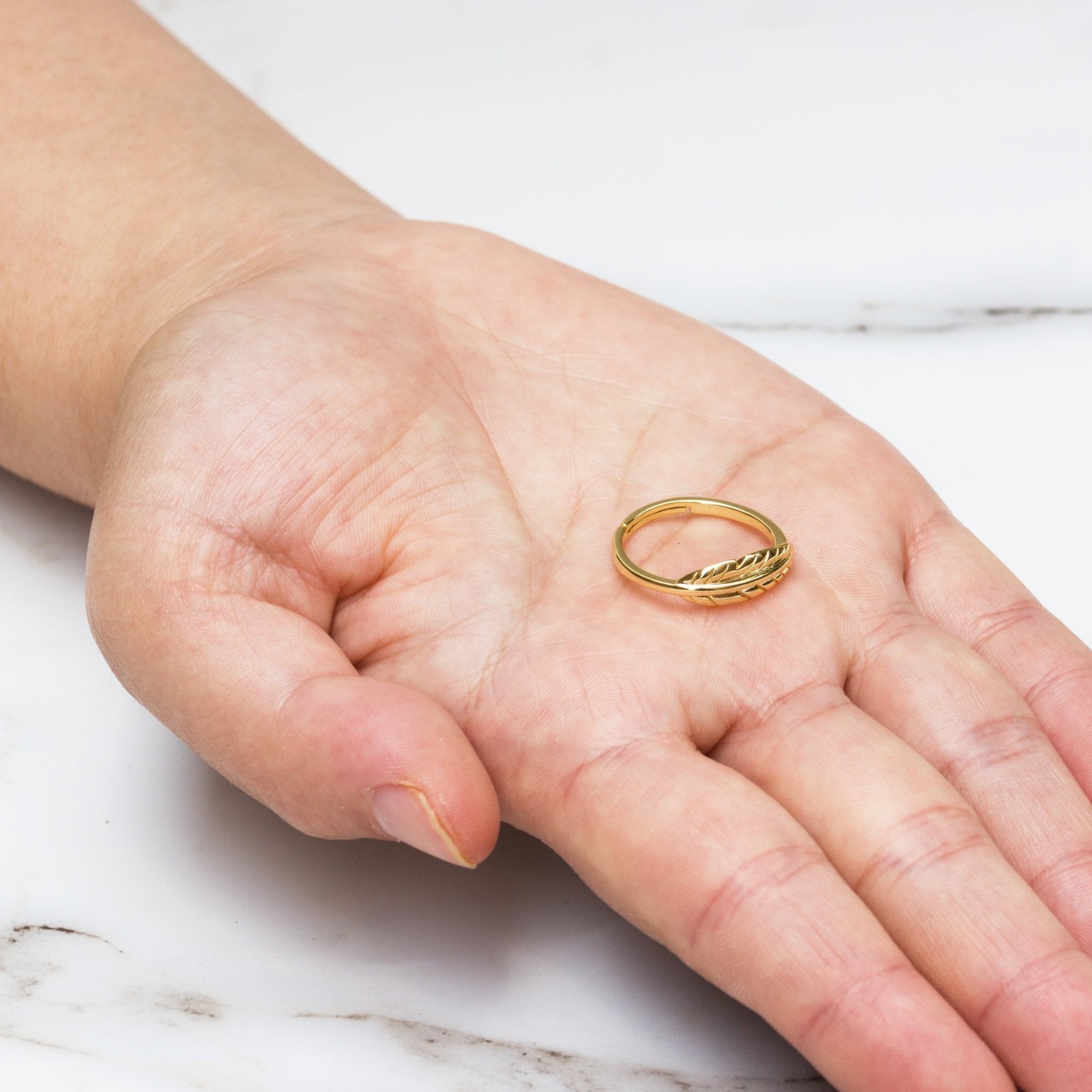 18k Gold Plated Adjustable Feather Ring
