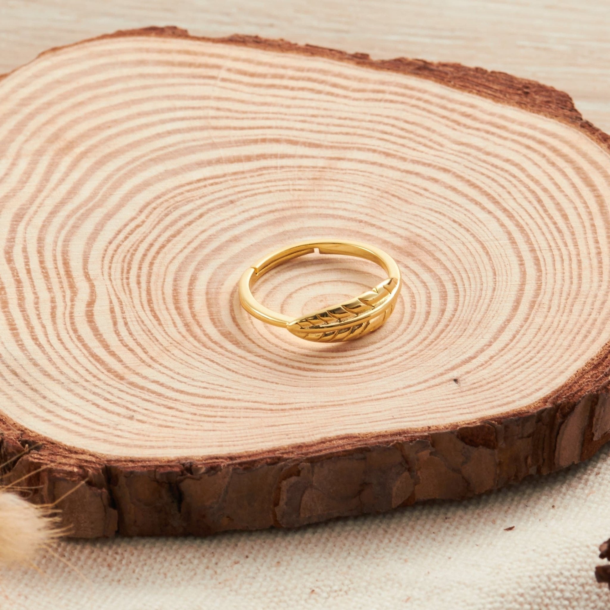 18k Gold Plated Adjustable Feather Ring