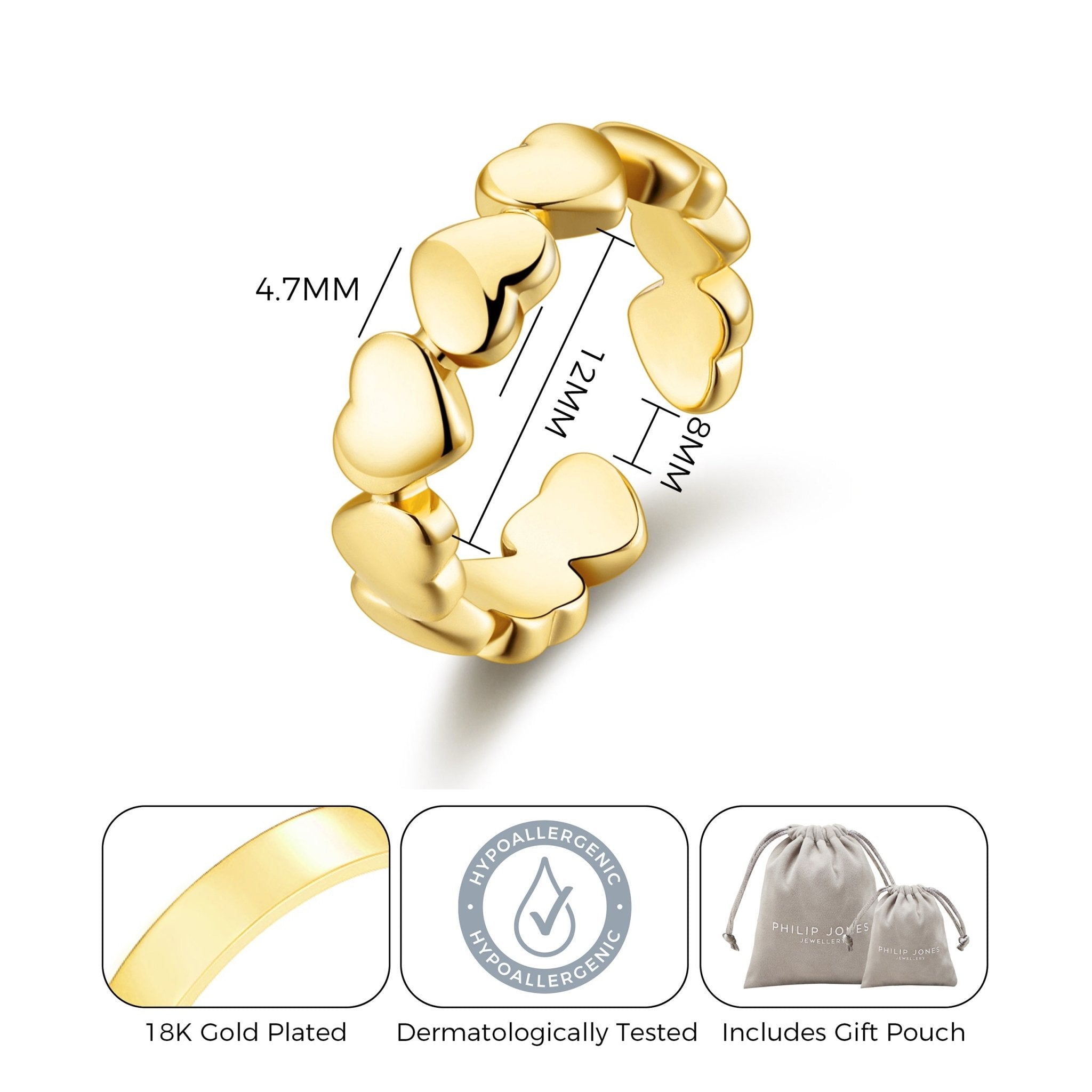 18k Gold Plated Adjustable Heart Band Ring