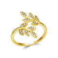 18k Gold Plated Adjustable Leaf Ring Created with Zircondia® Crystals