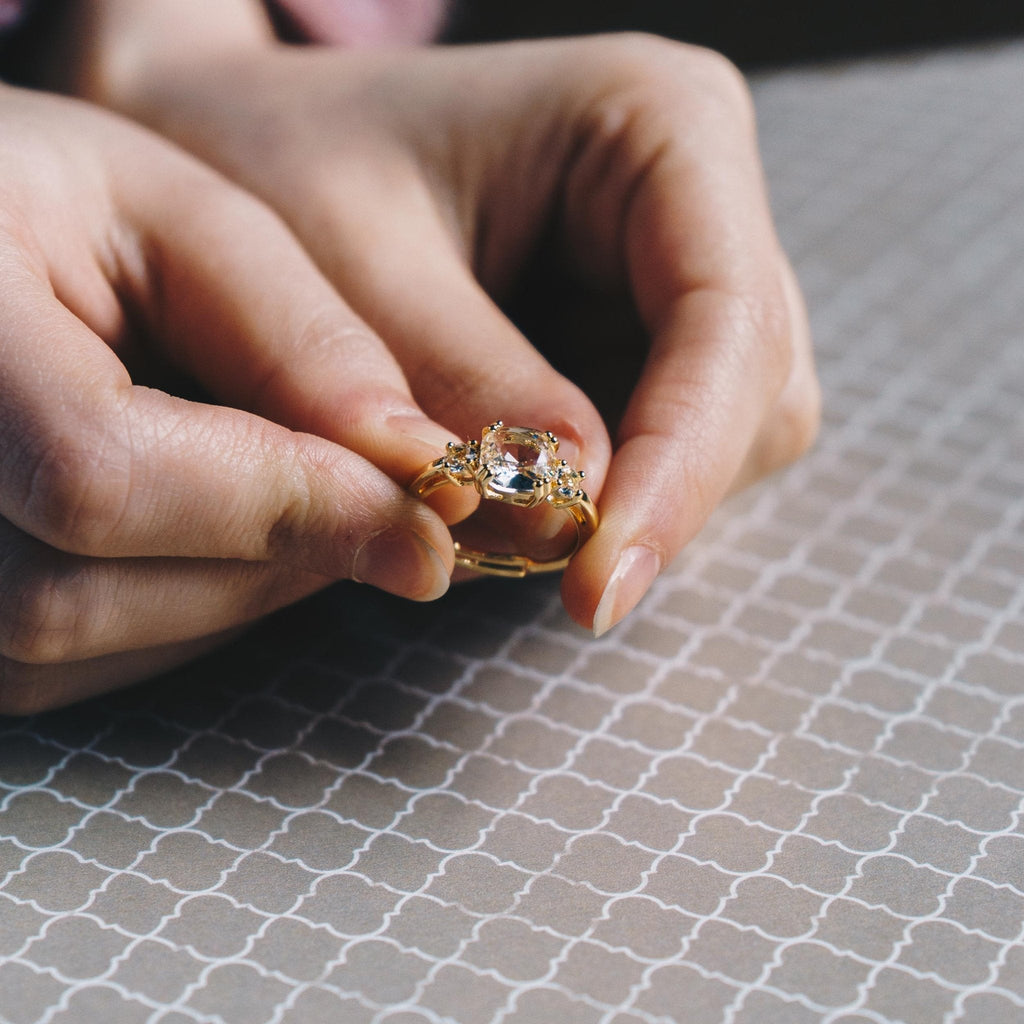 18k Gold Plated Adjustable Three Stone Ring Created with Zircondia® Crystals