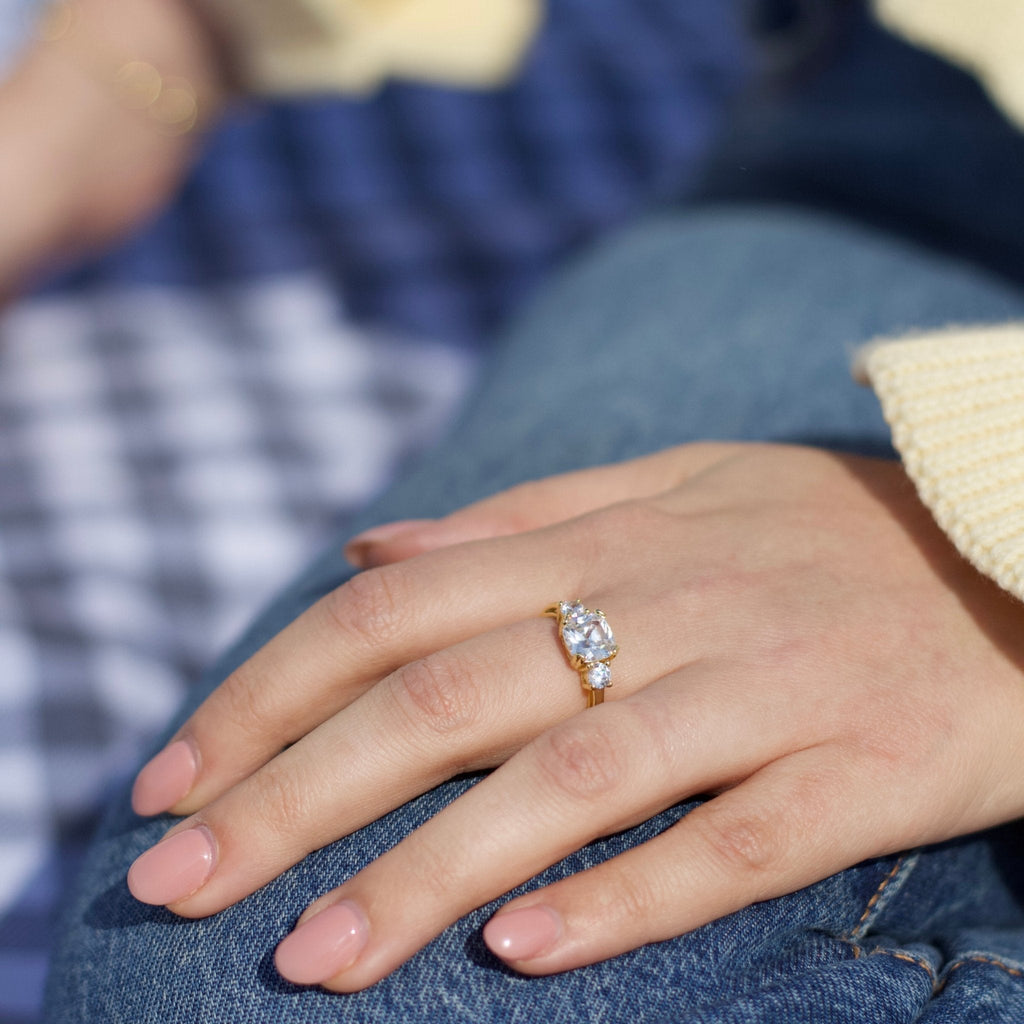 18k Gold Plated Adjustable Three Stone Ring Created with Zircondia® Crystals
