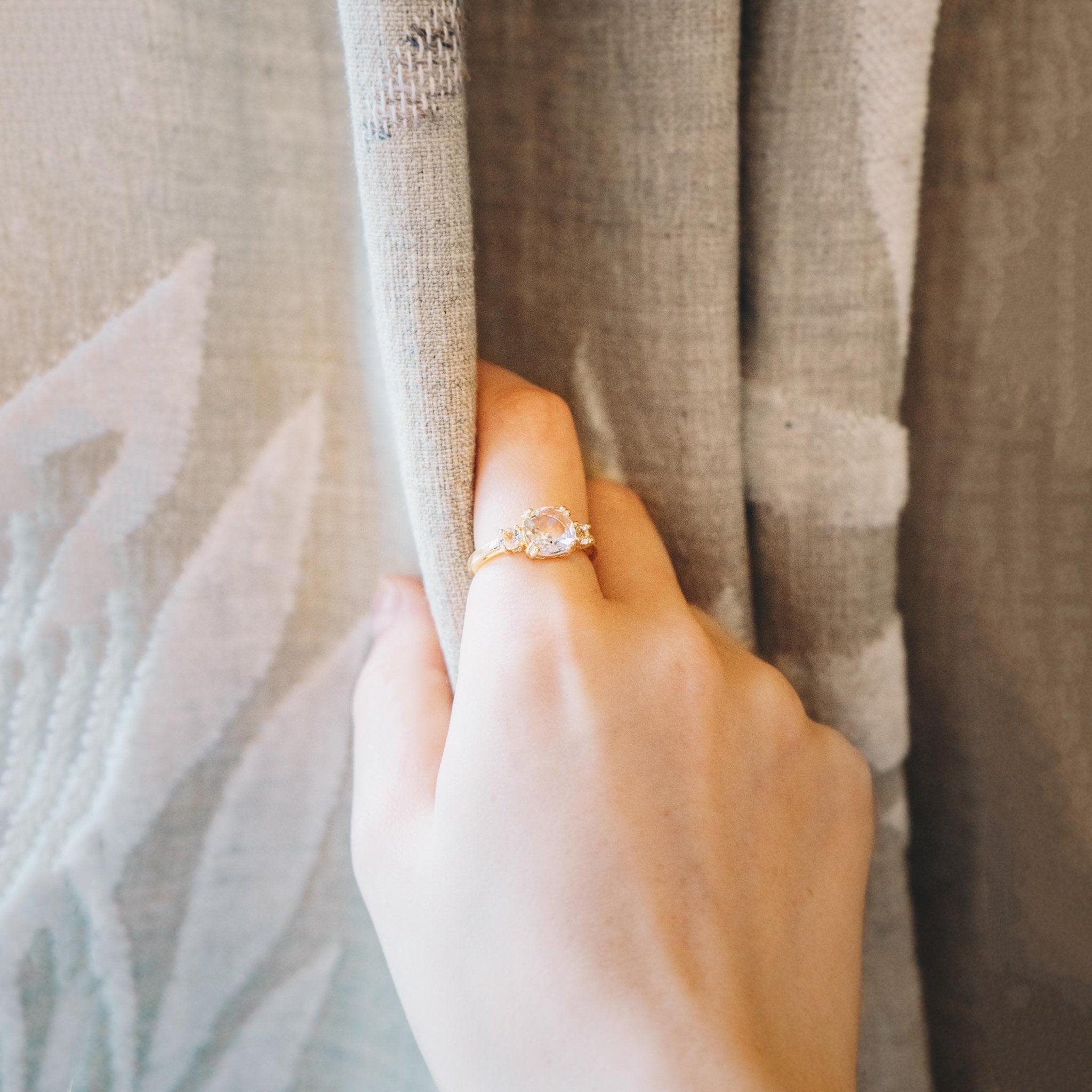 18k Gold Plated Adjustable Three Stone Ring Created with Zircondia® Crystals