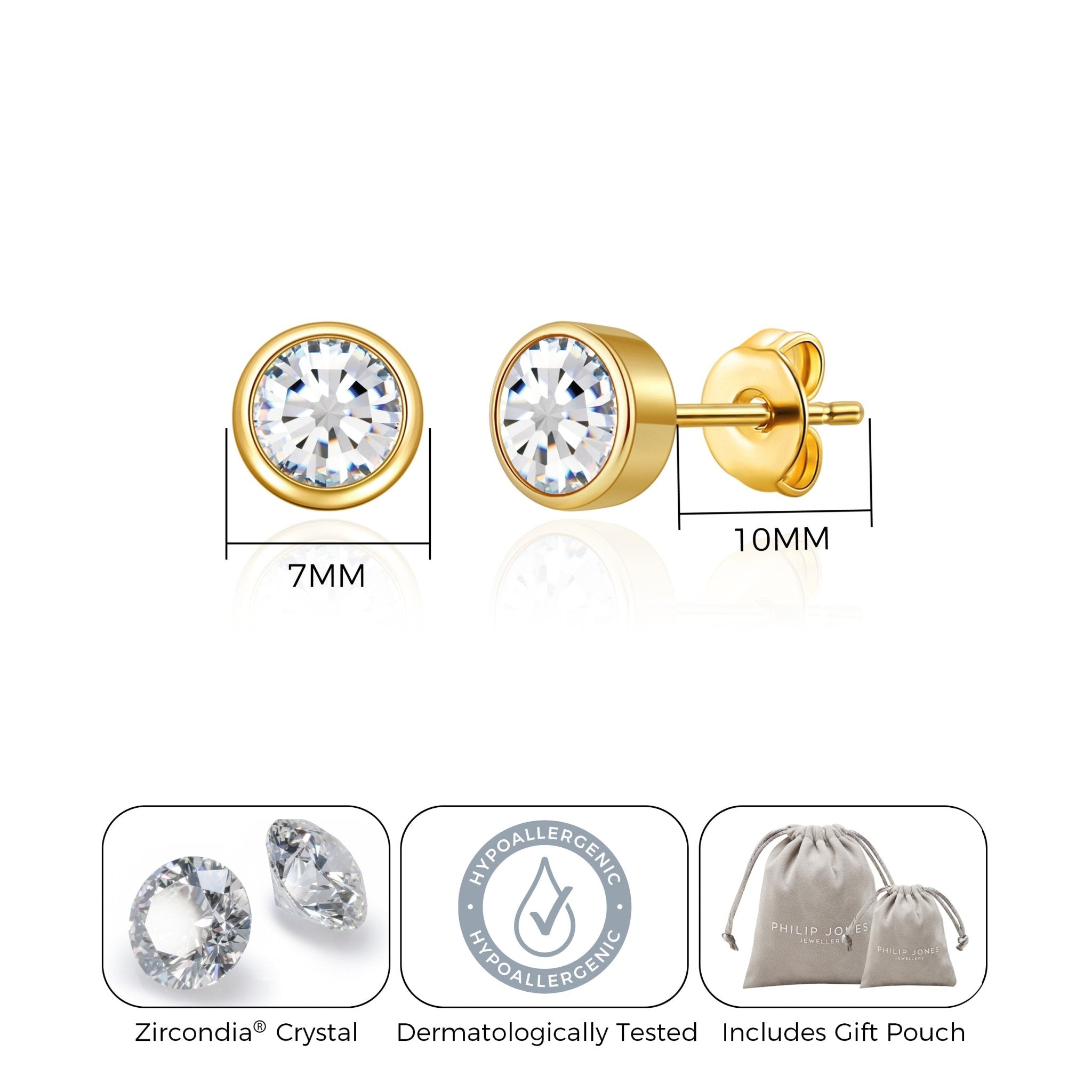 18k Gold Plated April (Diamond) Birthstone Earrings Created with Zircondia® Crystals