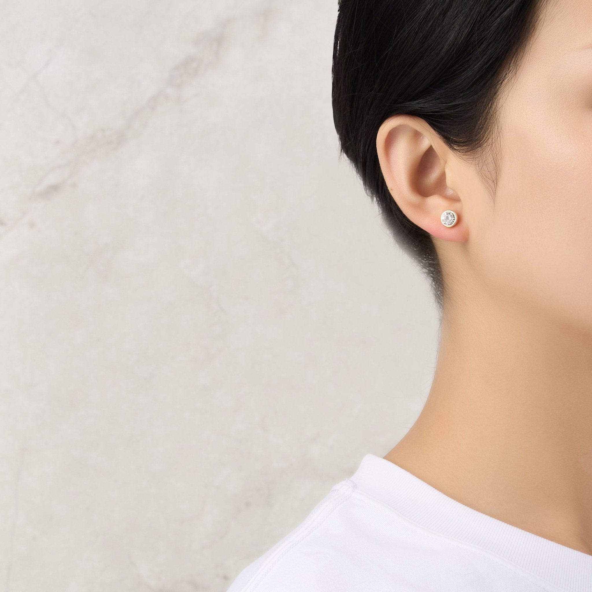 18k Gold Plated April (Diamond) Birthstone Earrings Created with Zircondia® Crystals
