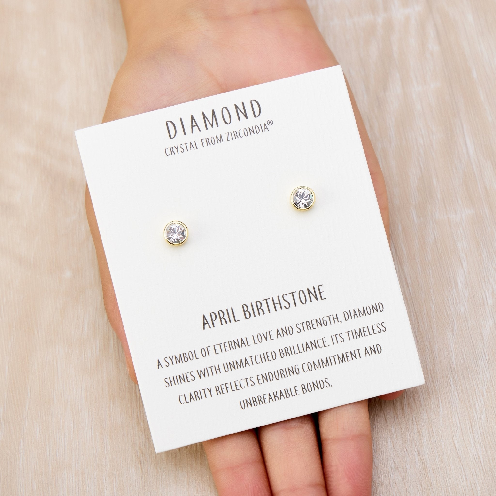 18k Gold Plated April (Diamond) Birthstone Earrings Created with Zircondia® Crystals