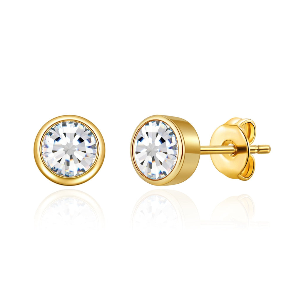 18k Gold Plated April (Diamond) Birthstone Earrings Created with Zircondia® Crystals