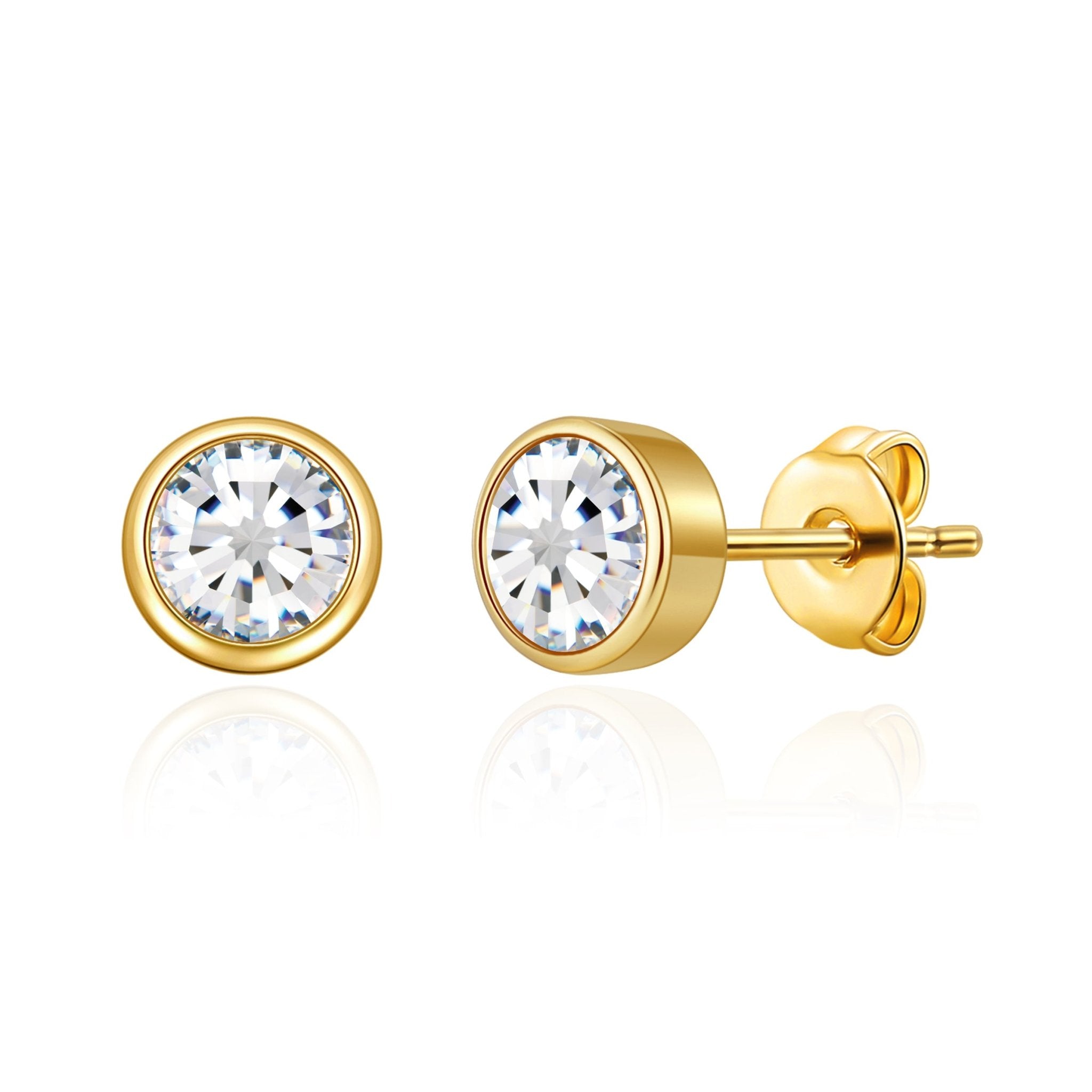 18k Gold Plated April (Diamond) Birthstone Earrings Created with Zircondia® Crystals