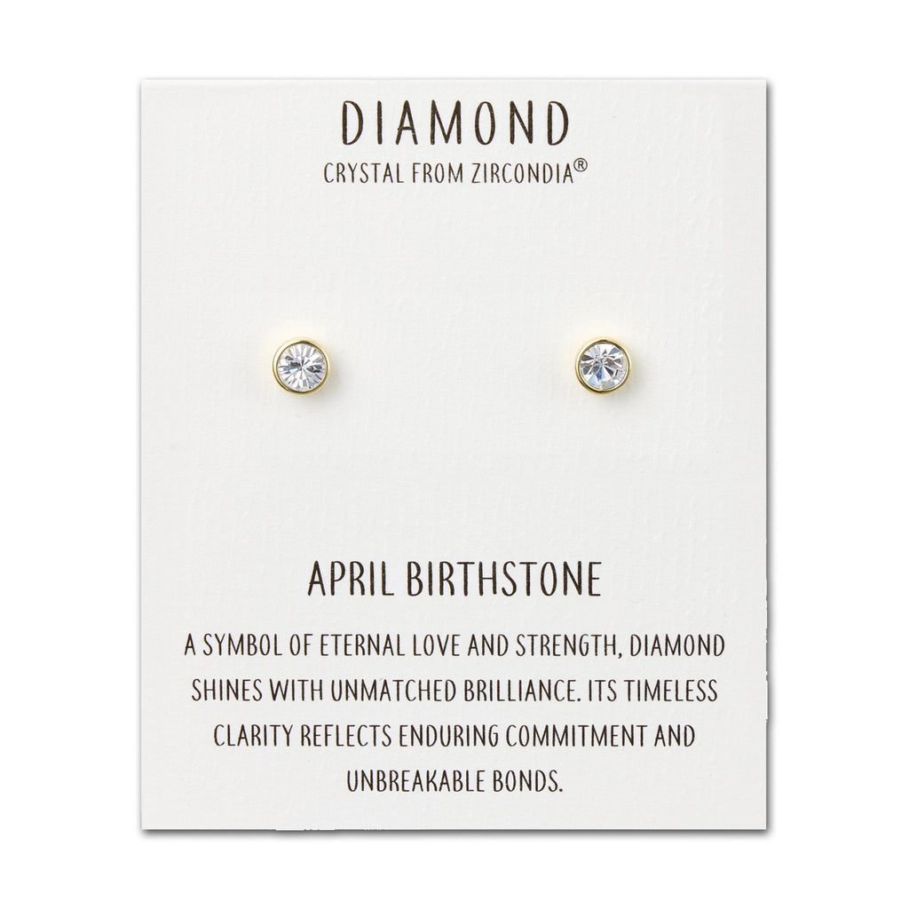18k Gold Plated April (Diamond) Birthstone Earrings Created with Zircondia® Crystals
