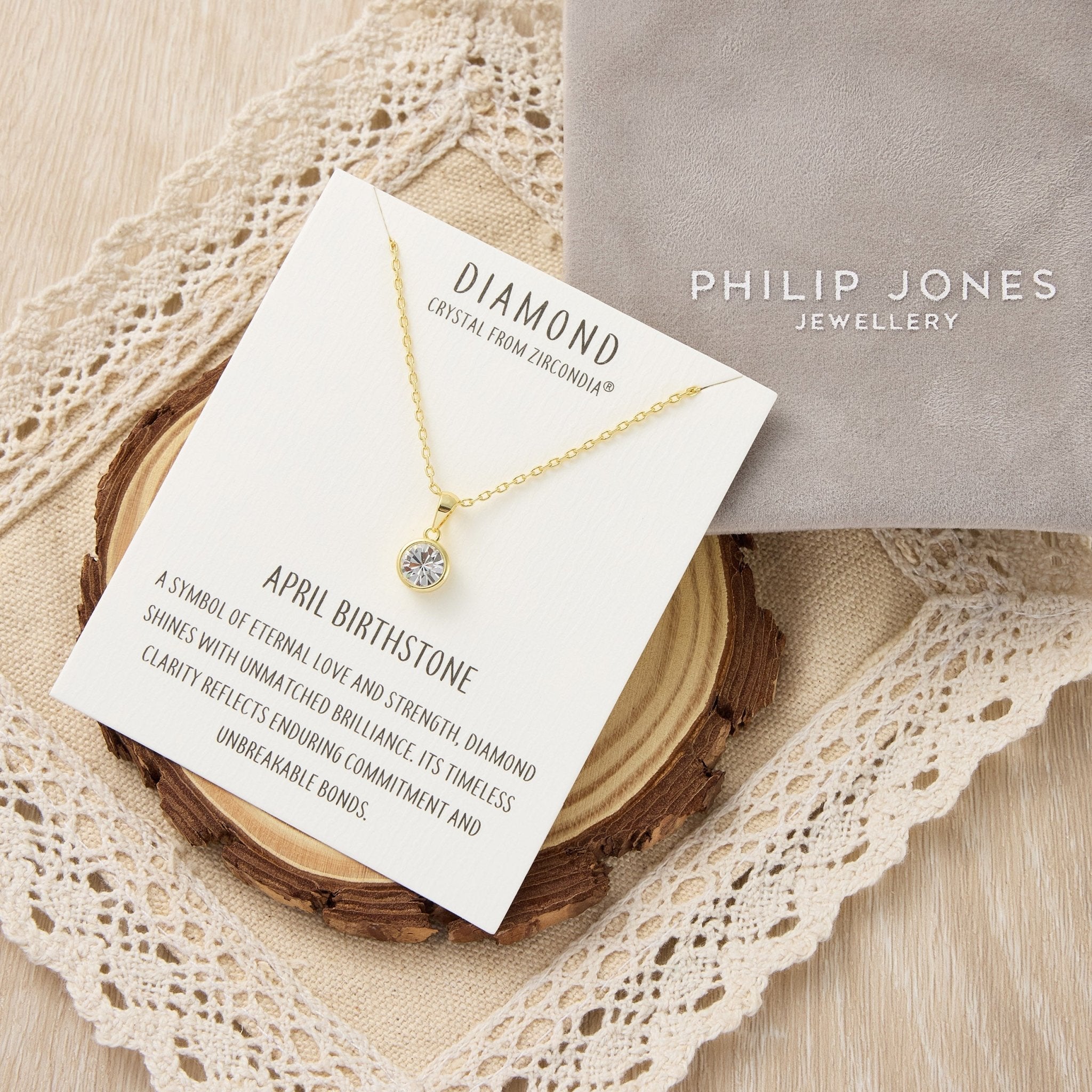 18k Gold Plated April (Diamond) Birthstone Necklace Created with Zircondia® Crystals