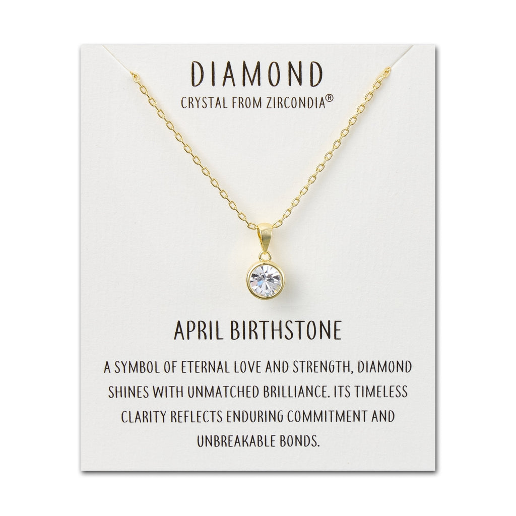 18k Gold Plated April (Diamond) Birthstone Necklace Created with Zircondia® Crystals