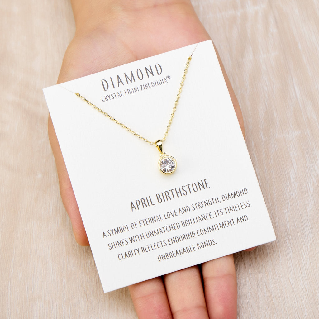 18k Gold Plated April (Diamond) Birthstone Necklace Created with Zircondia® Crystals