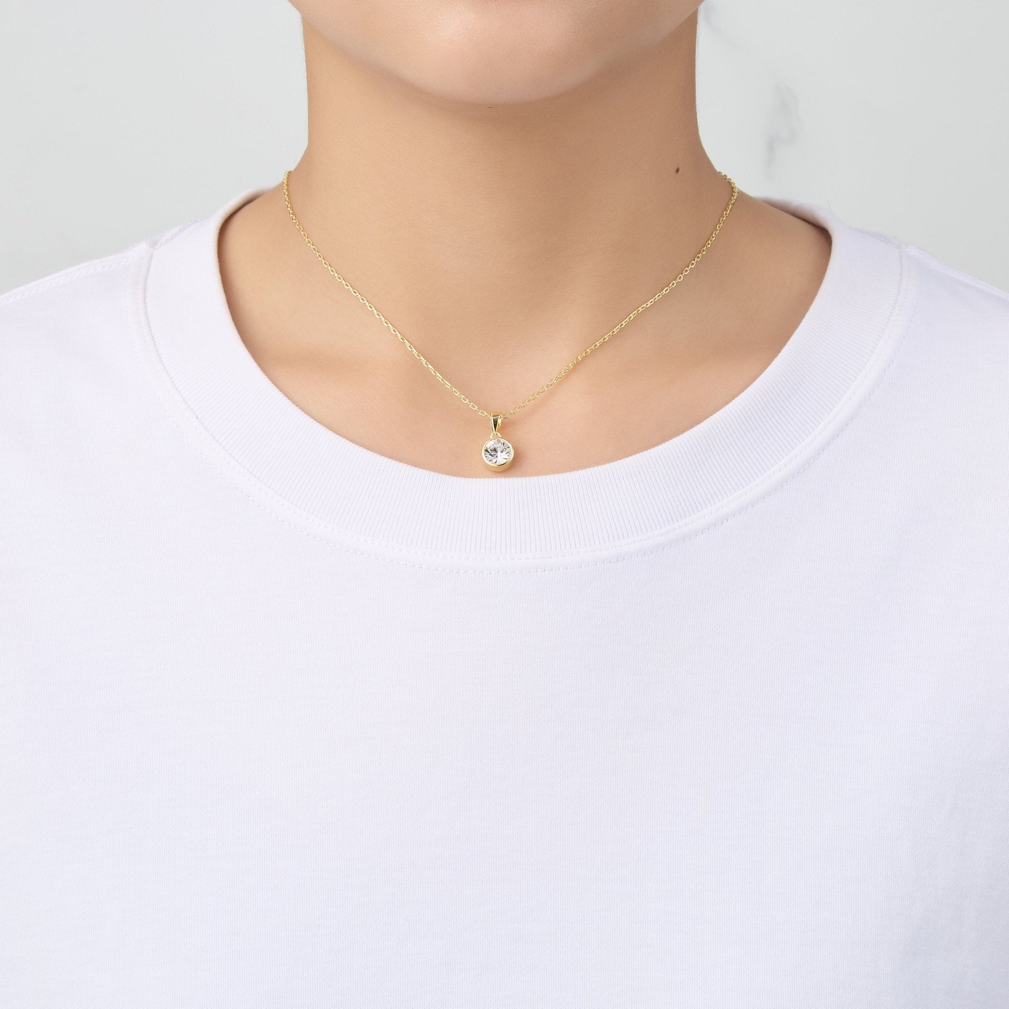18k Gold Plated April (Diamond) Birthstone Necklace Created with Zircondia® Crystals