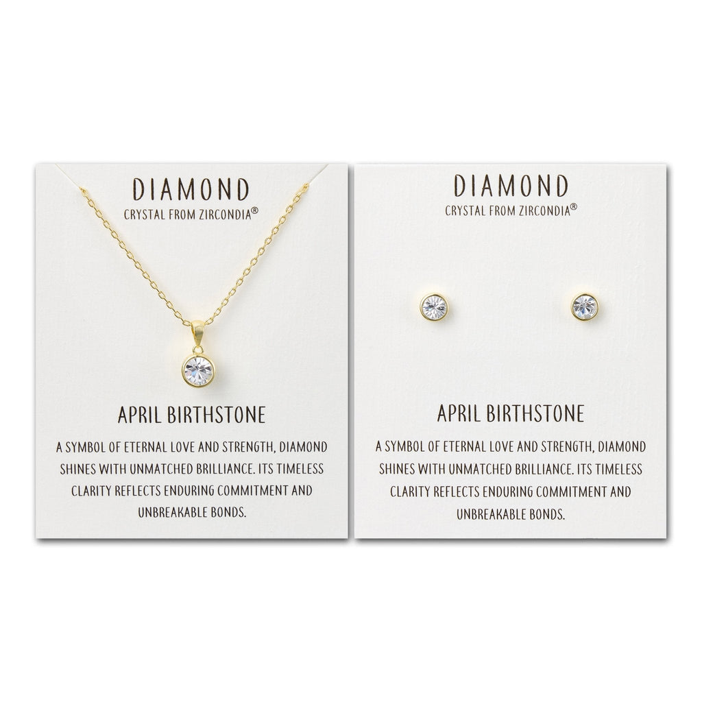 18k Gold Plated April (Diamond) Birthstone Necklace & Earrings Set Created with Zircondia® Crystals