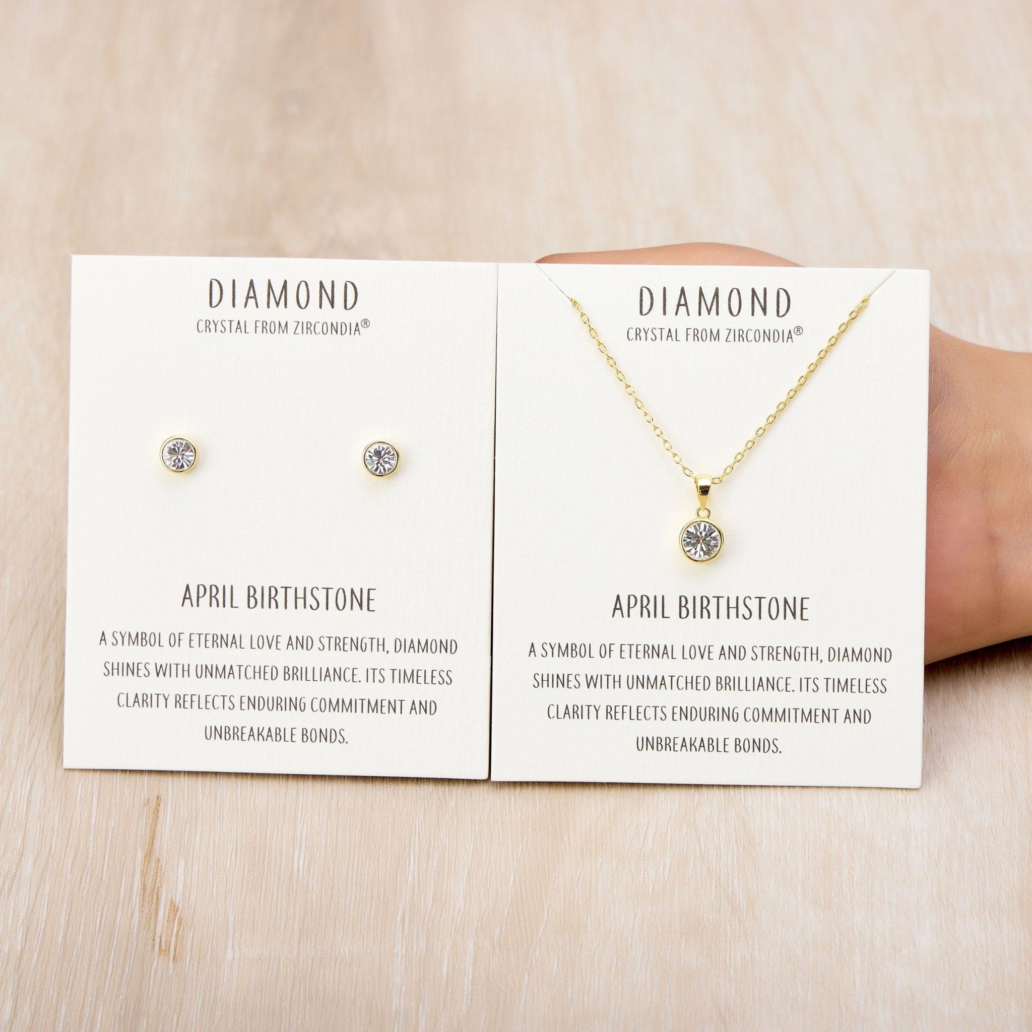 18k Gold Plated April (Diamond) Birthstone Necklace & Earrings Set Created with Zircondia® Crystals