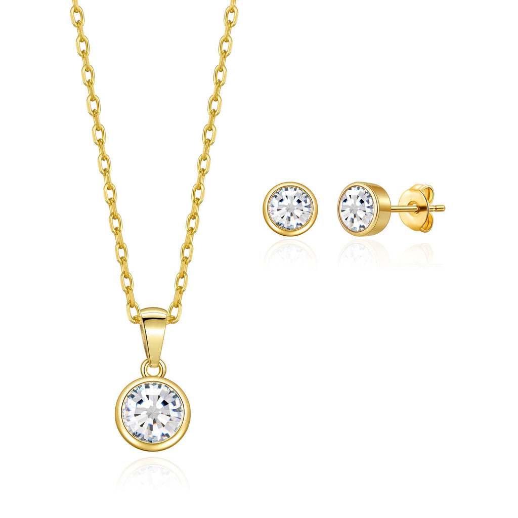 18k Gold Plated April (Diamond) Birthstone Necklace & Earrings Set Created with Zircondia® Crystals