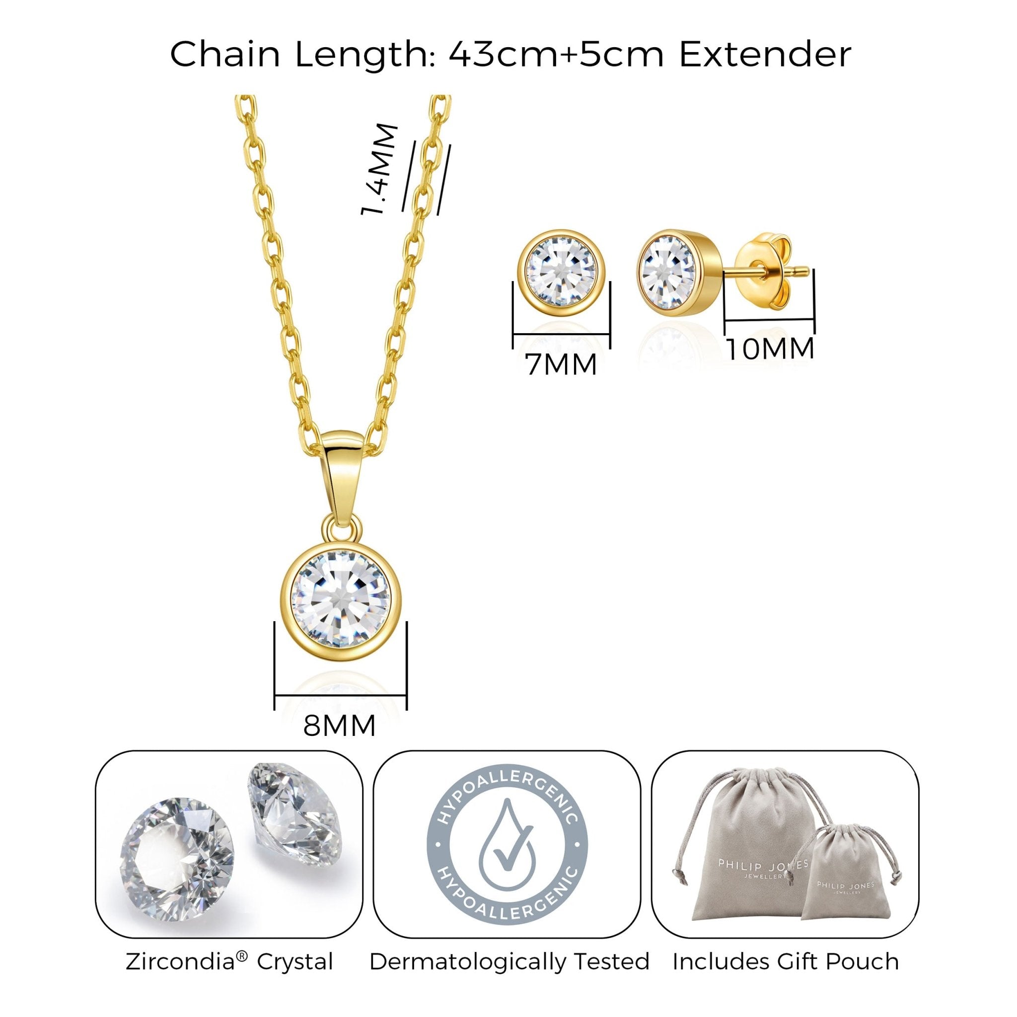 18k Gold Plated April (Diamond) Birthstone Necklace & Earrings Set Created with Zircondia® Crystals