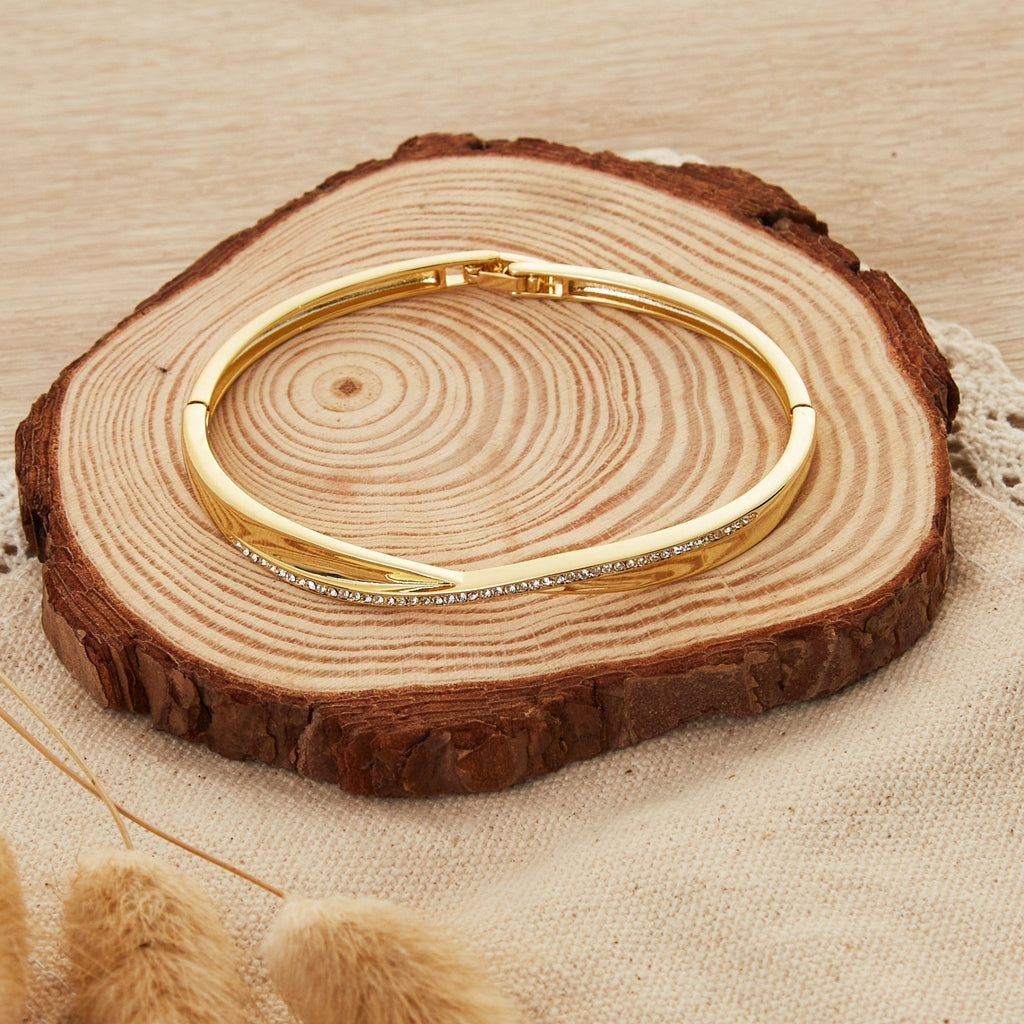 18k Gold Plated Arc Bangle Created with Zircondia® Crystals (7 Inch)