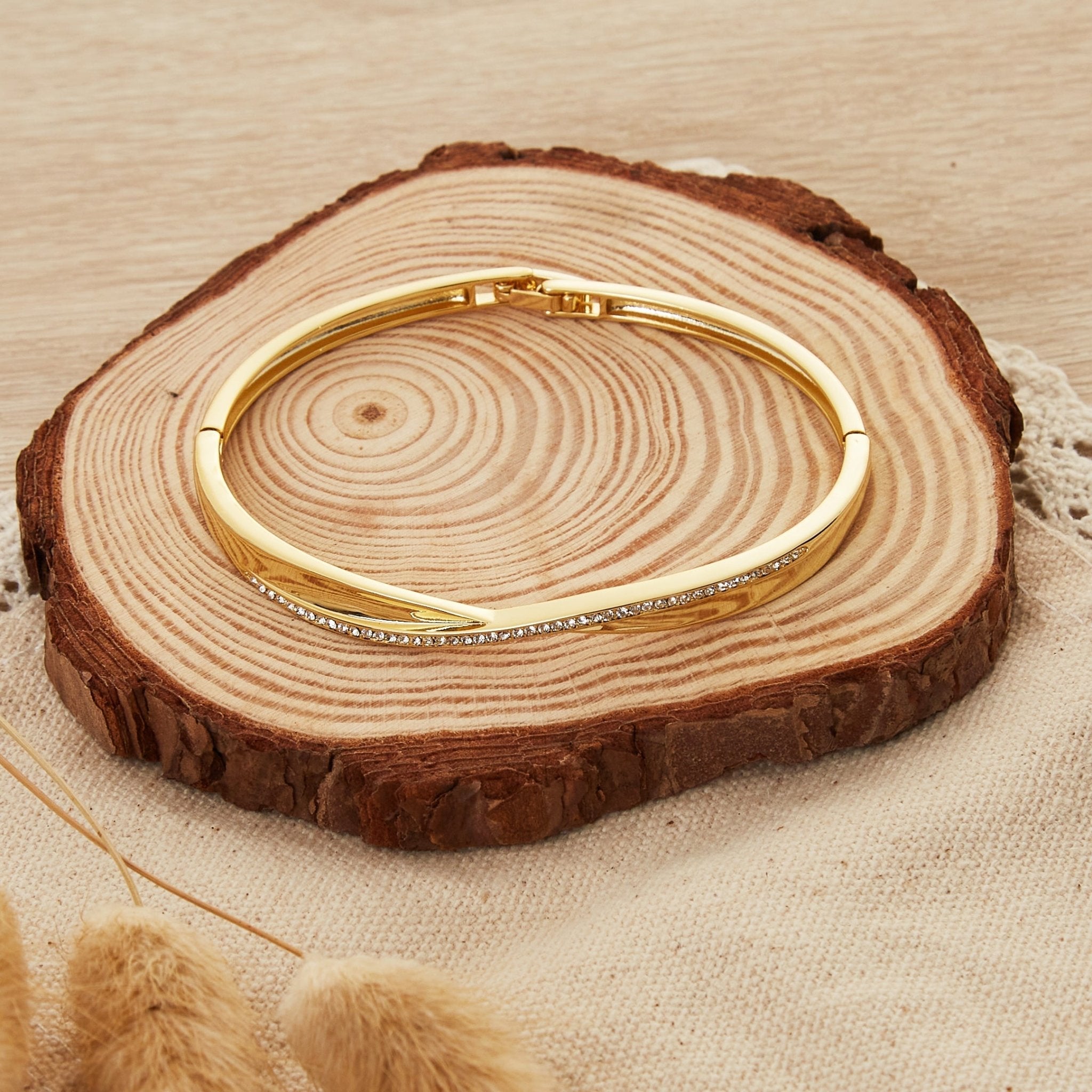 18k Gold Plated Arc Bangle Created with Zircondia® Crystals (7 Inch)