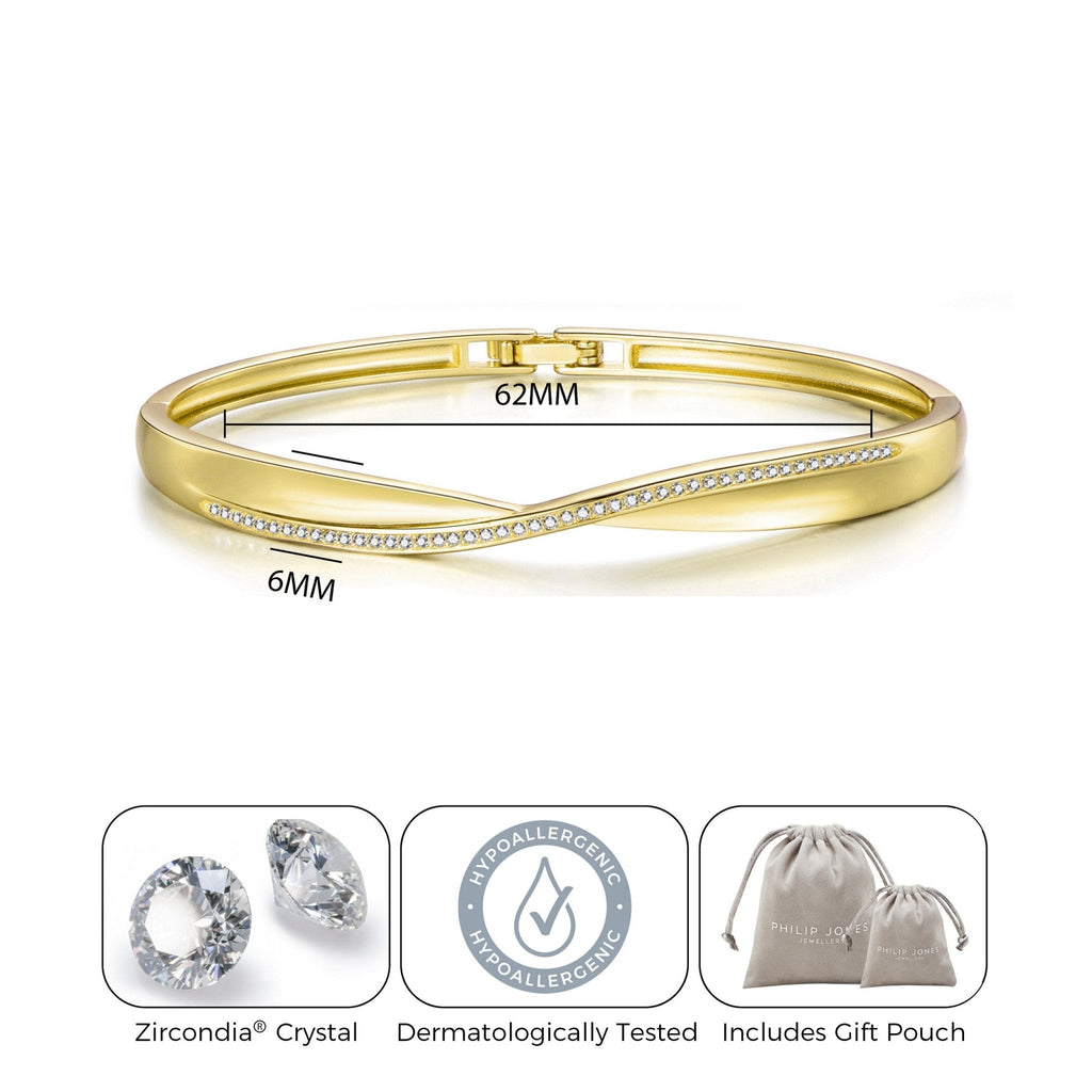 18k Gold Plated Arc Bangle Created with Zircondia® Crystals (7 Inch)