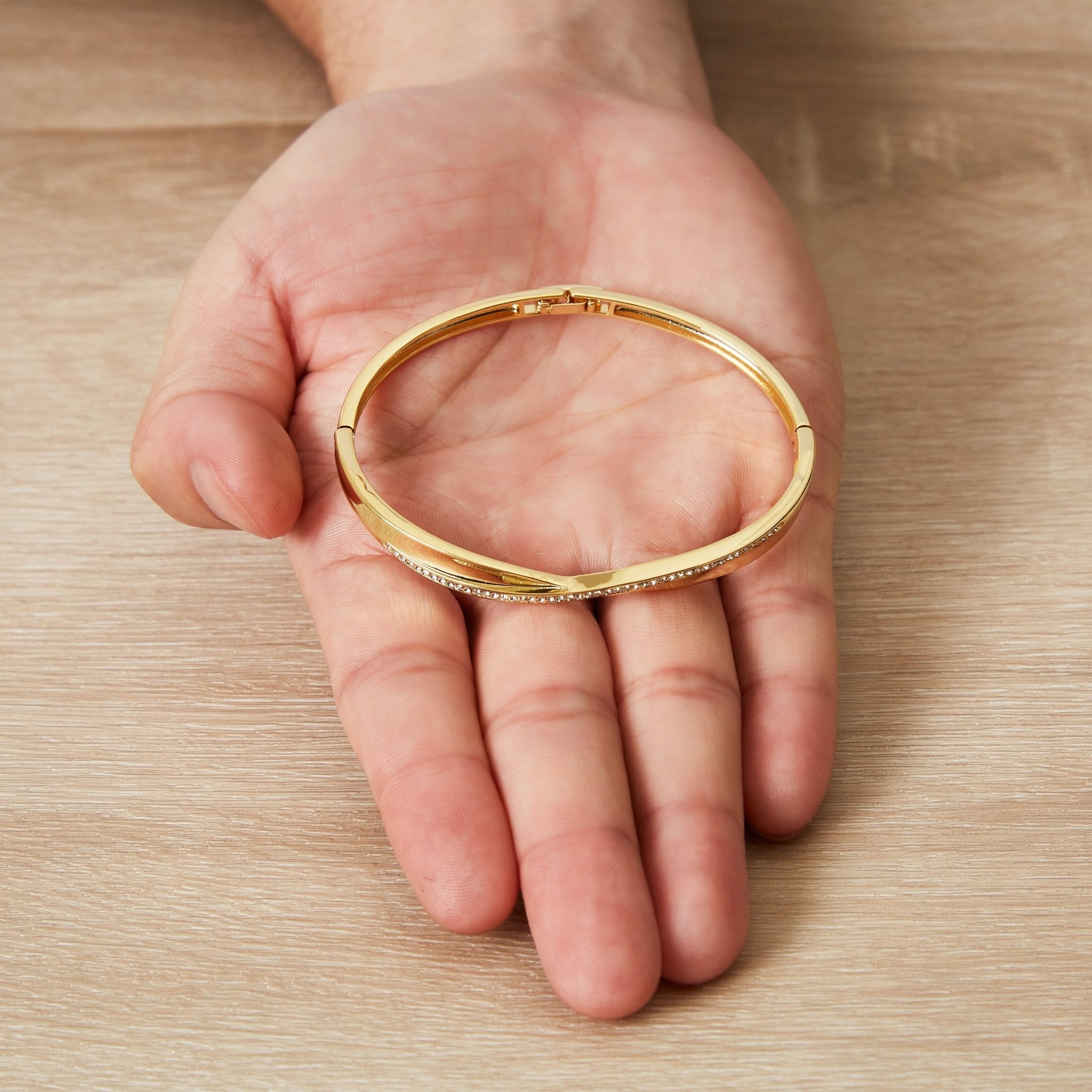 18k Gold Plated Arc Bangle Created with Zircondia® Crystals (7 Inch)