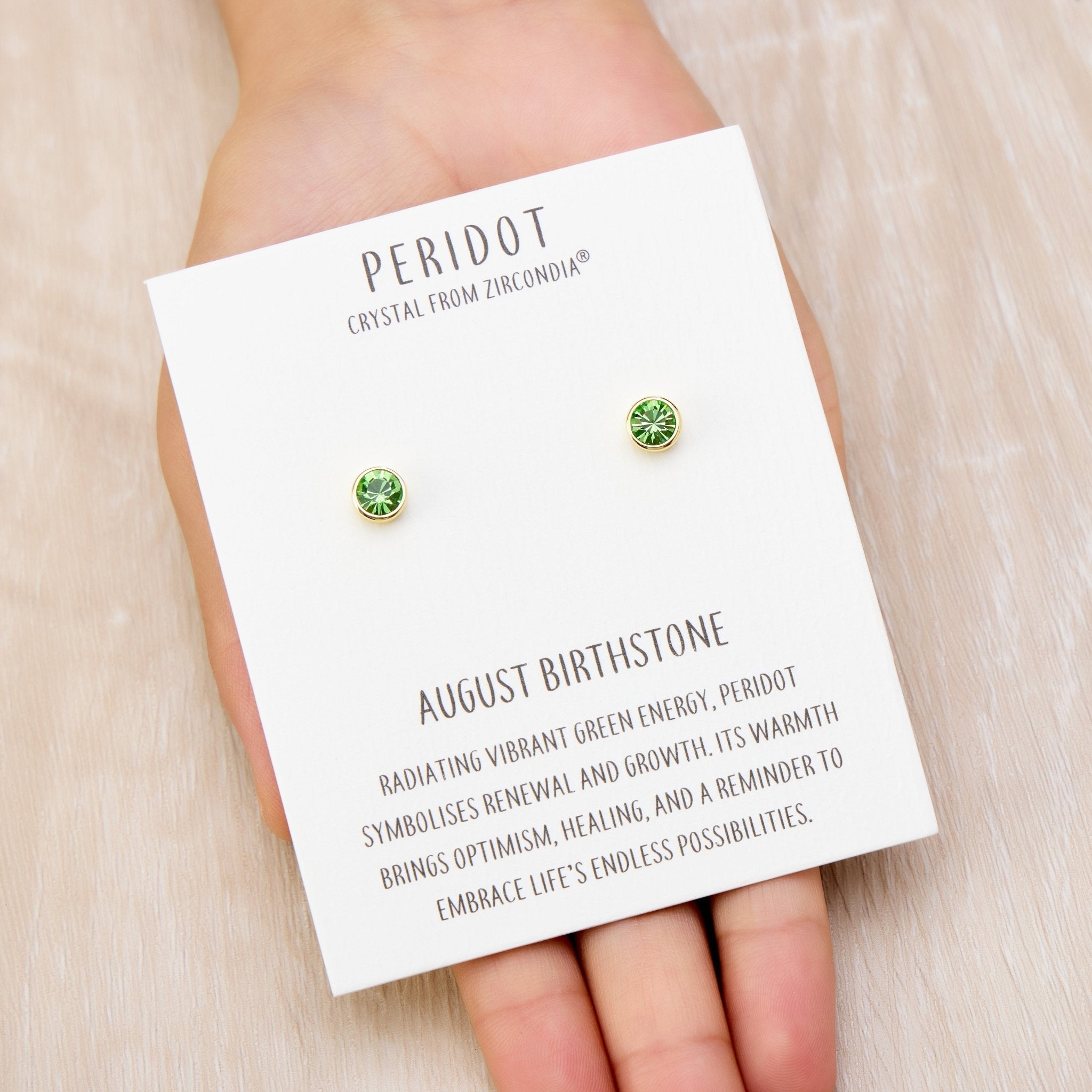 18k Gold Plated August (Peridot) Birthstone Earrings Created with Zircondia® Crystals
