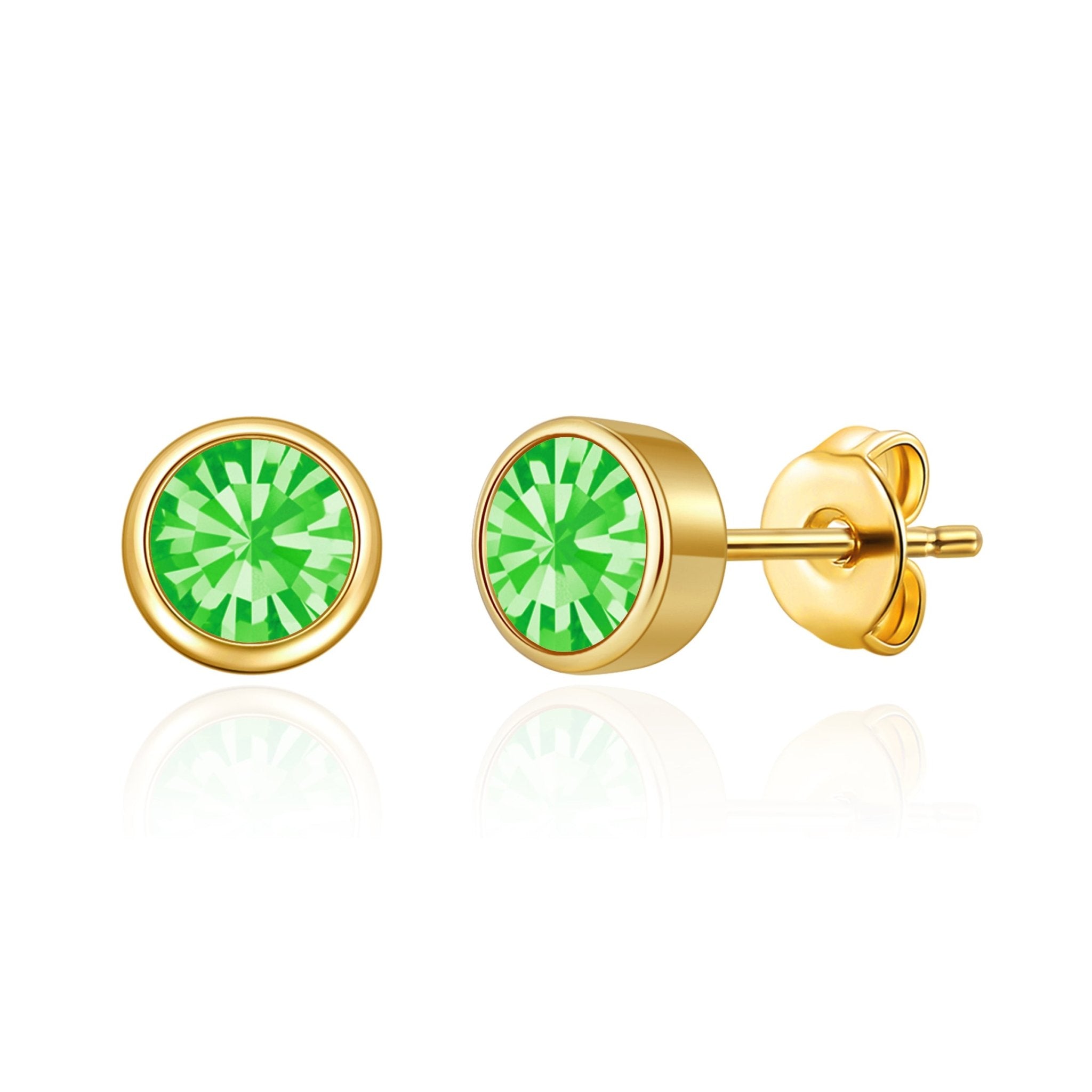 18k Gold Plated August (Peridot) Birthstone Earrings Created with Zircondia® Crystals