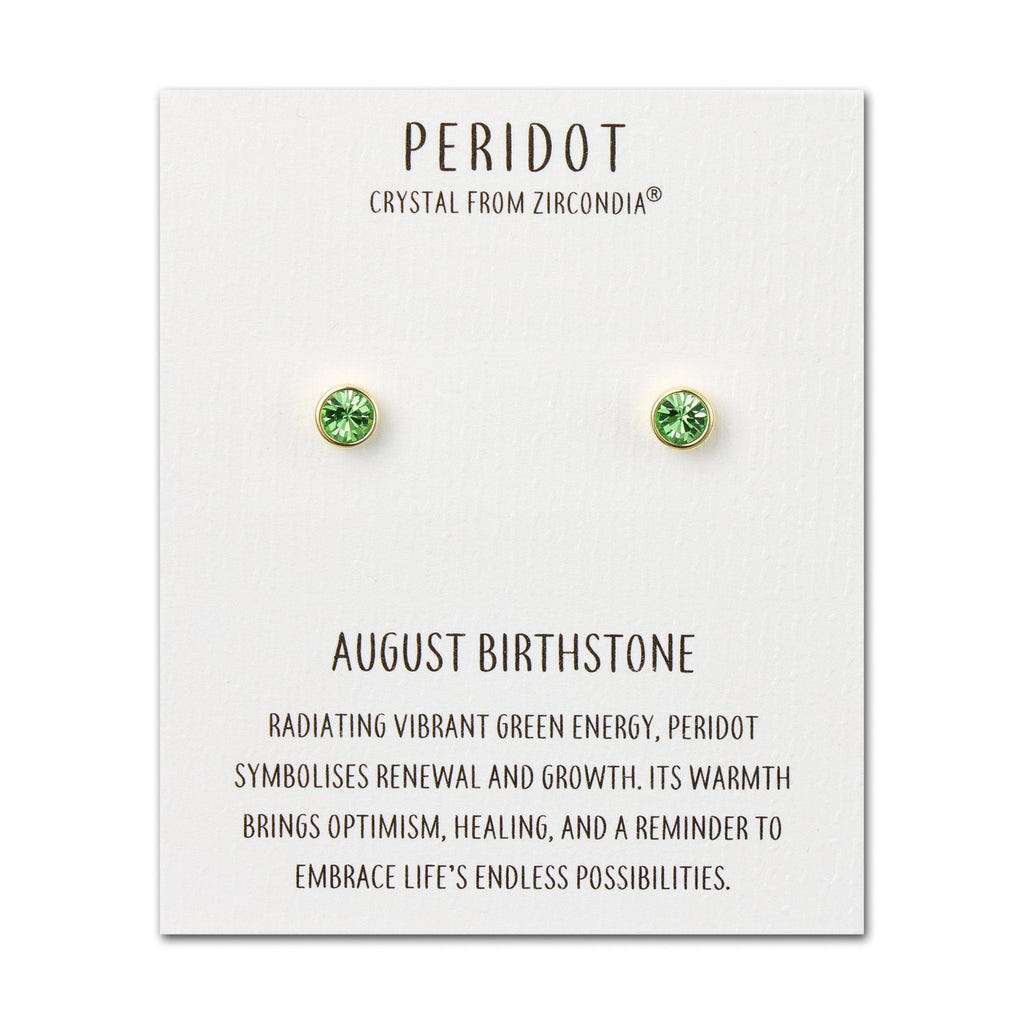 18k Gold Plated August (Peridot) Birthstone Earrings Created with Zircondia® Crystals