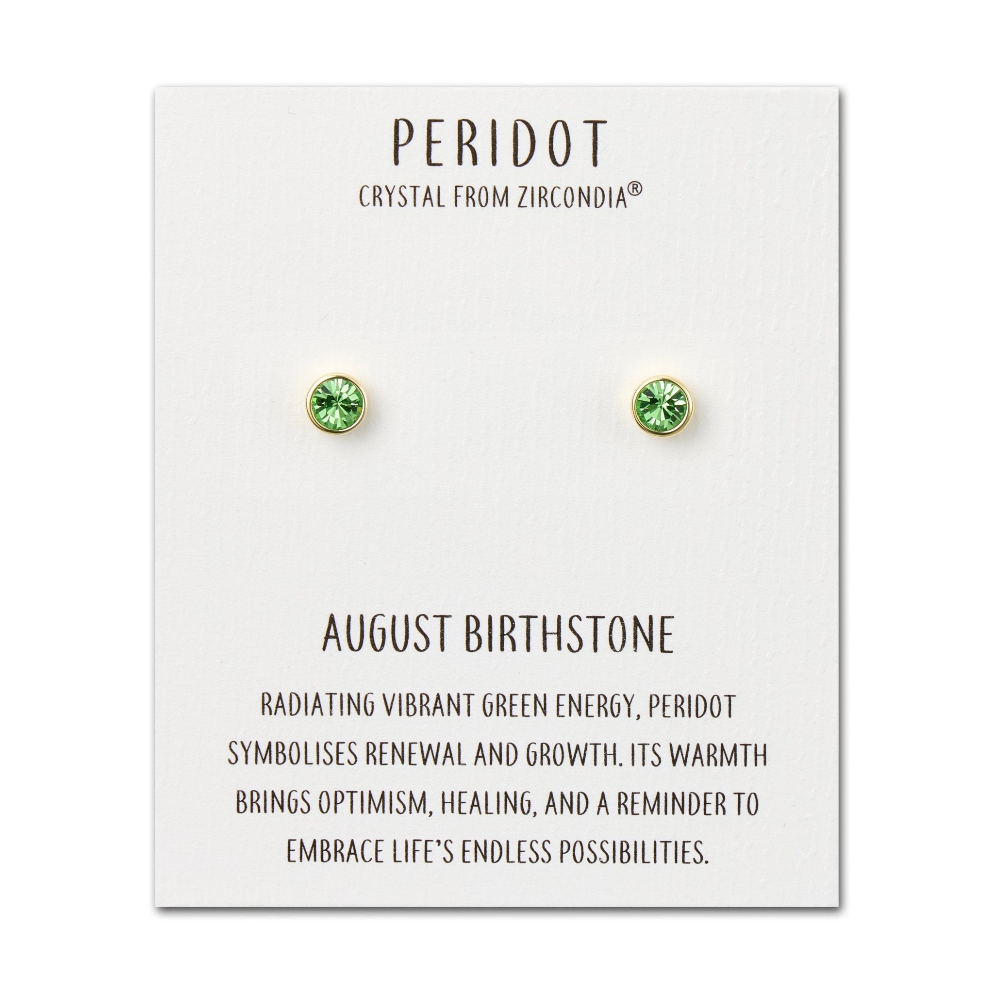 18k Gold Plated August (Peridot) Birthstone Earrings Created with Zircondia® Crystals