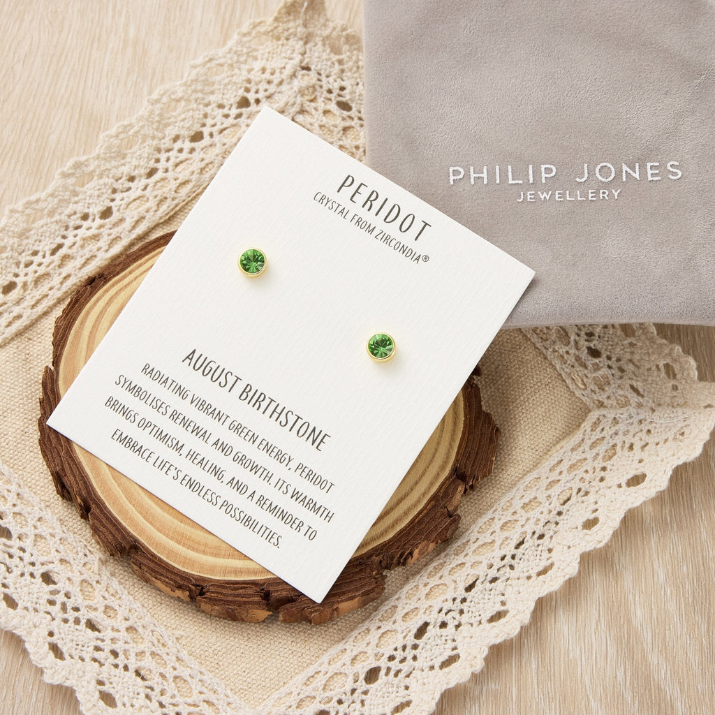 18k Gold Plated August (Peridot) Birthstone Earrings Created with Zircondia® Crystals
