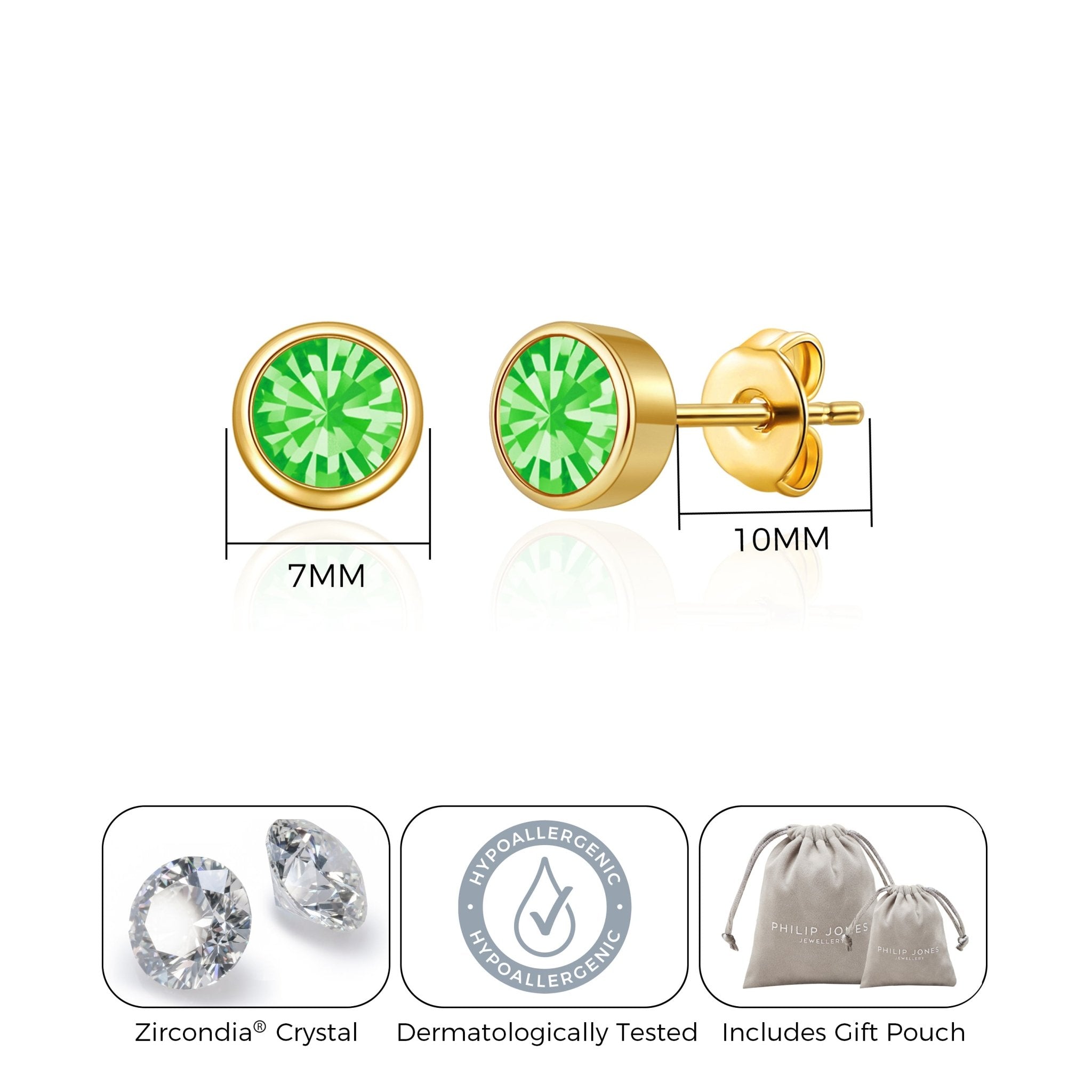 18k Gold Plated August (Peridot) Birthstone Earrings Created with Zircondia® Crystals
