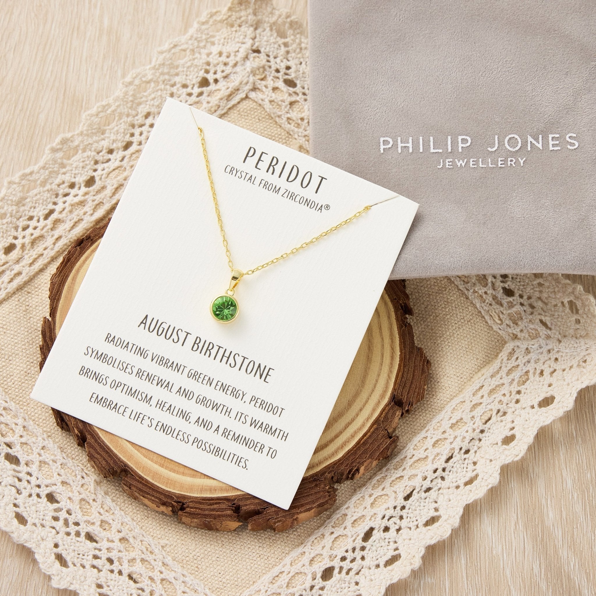 18k Gold Plated August (Peridot) Birthstone Necklace Created with Zircondia® Crystals