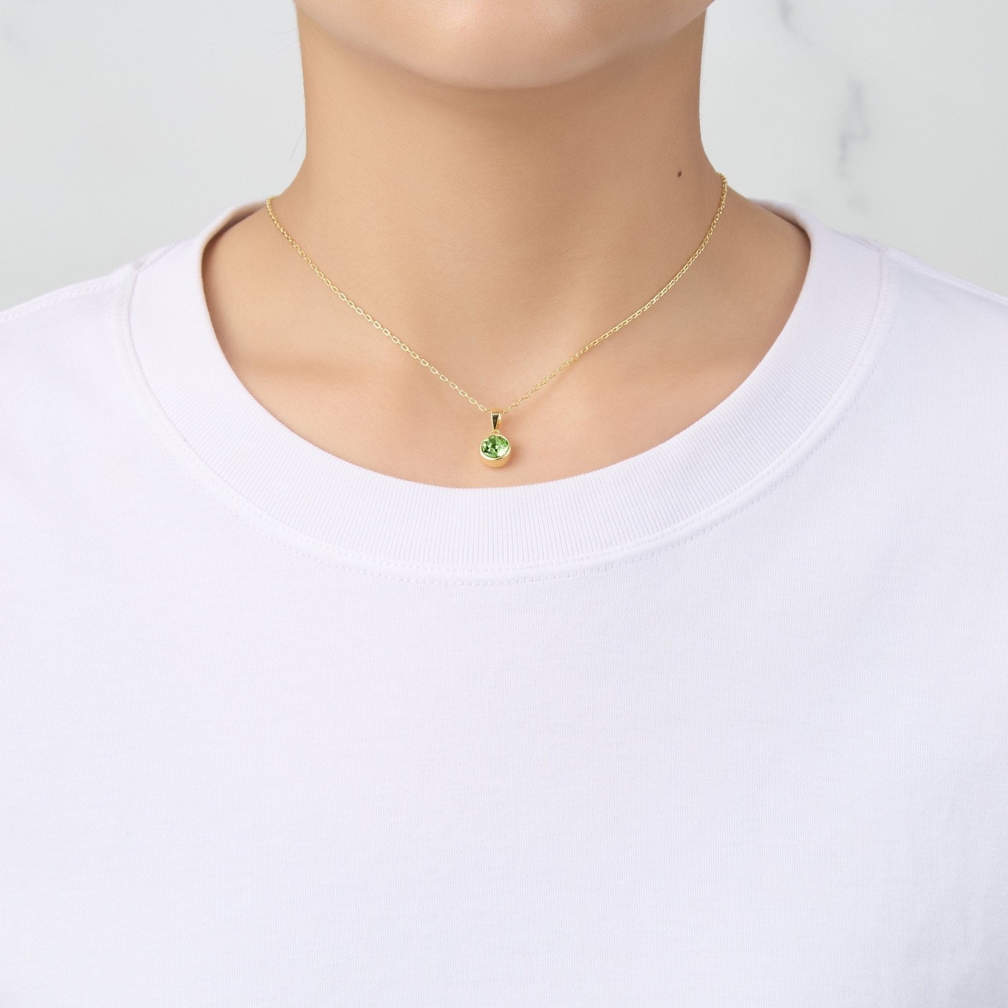 18k Gold Plated August (Peridot) Birthstone Necklace Created with Zircondia® Crystals