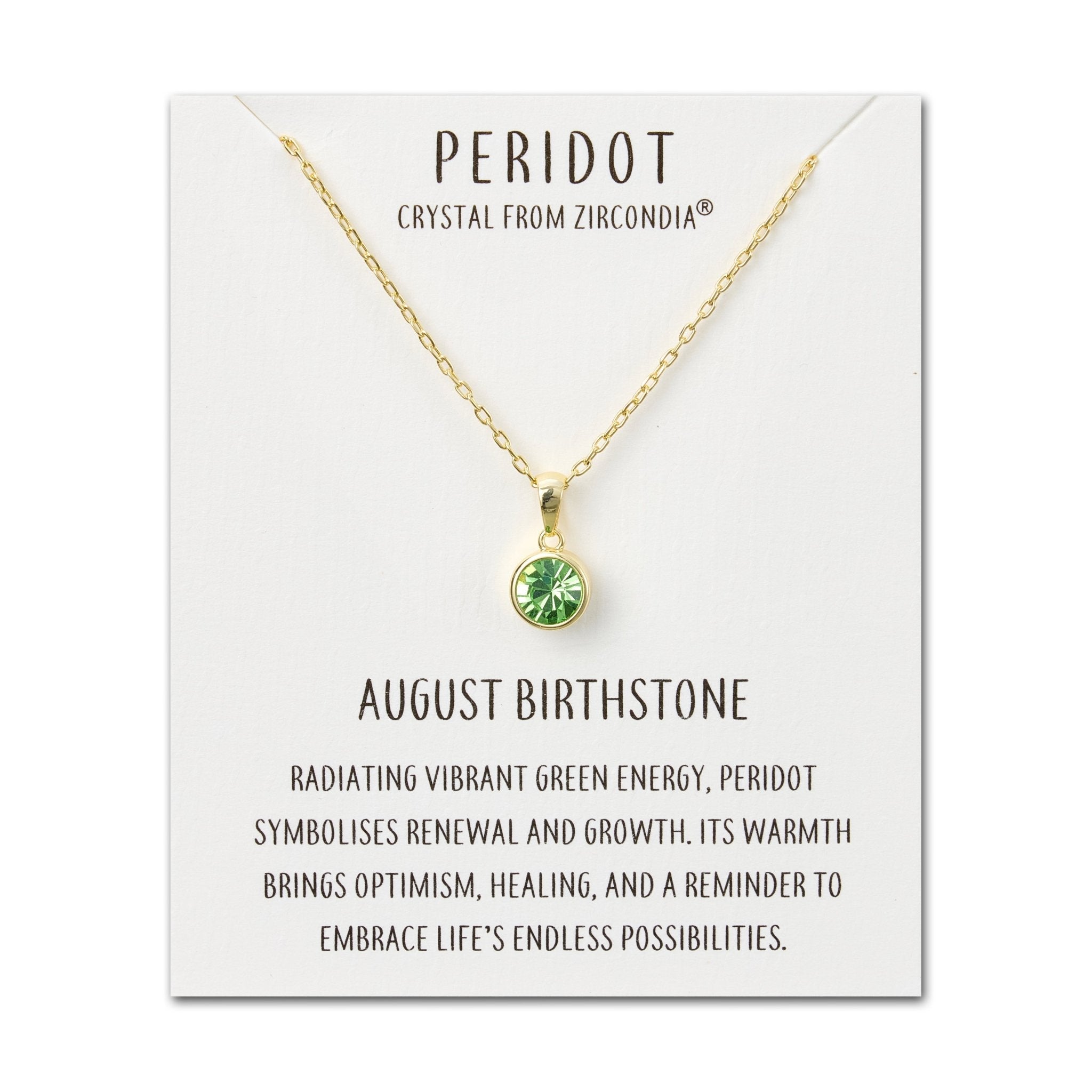18k Gold Plated August (Peridot) Birthstone Necklace Created with Zircondia® Crystals