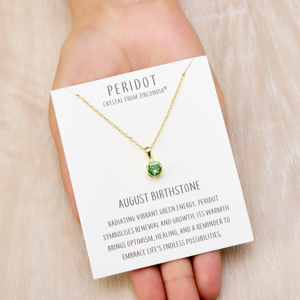 18k Gold Plated August (Peridot) Birthstone Necklace Created with Zircondia® Crystals