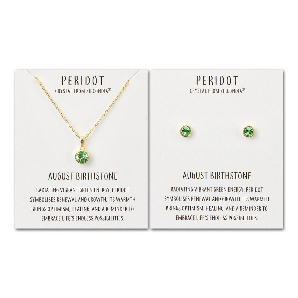 18k Gold Plated August (Peridot) Birthstone Necklace & Earrings Set Created with Zircondia® Crystals