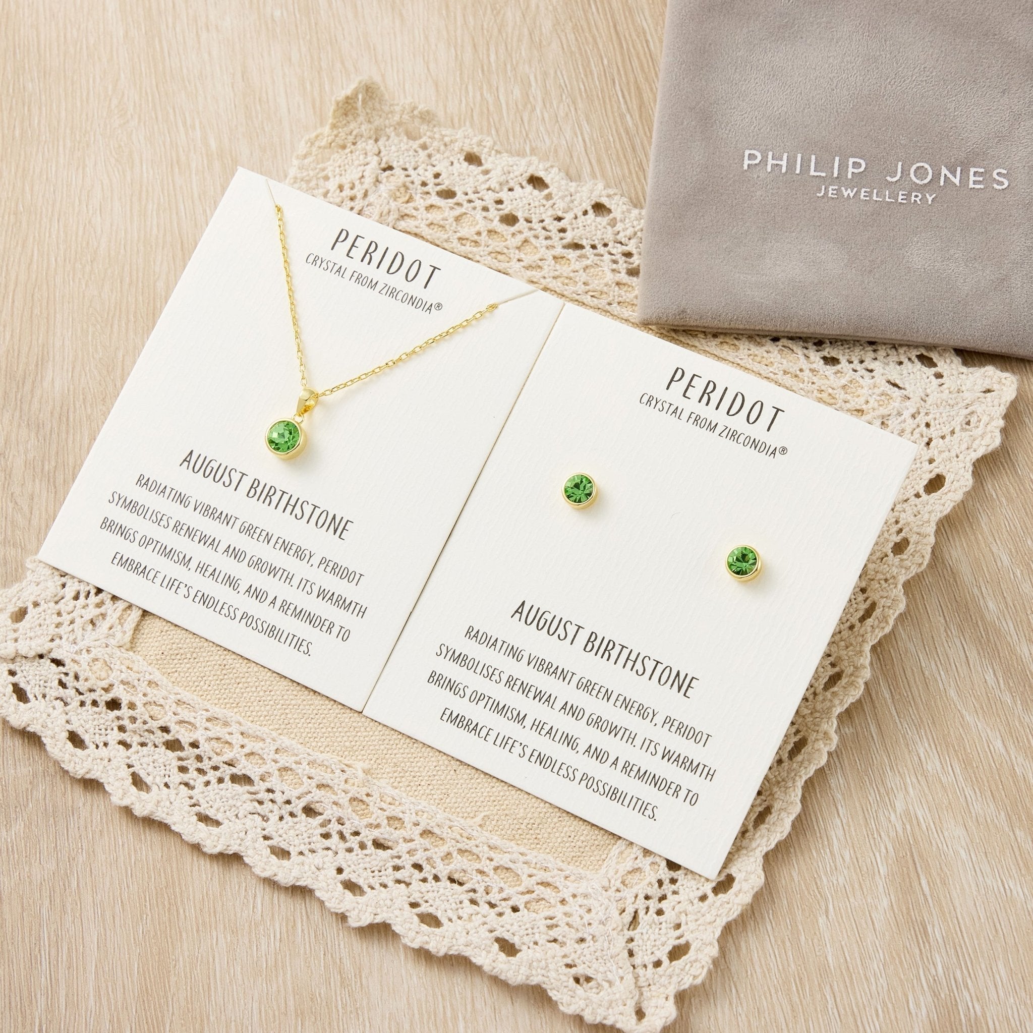 18k Gold Plated August (Peridot) Birthstone Necklace & Earrings Set Created with Zircondia® Crystals
