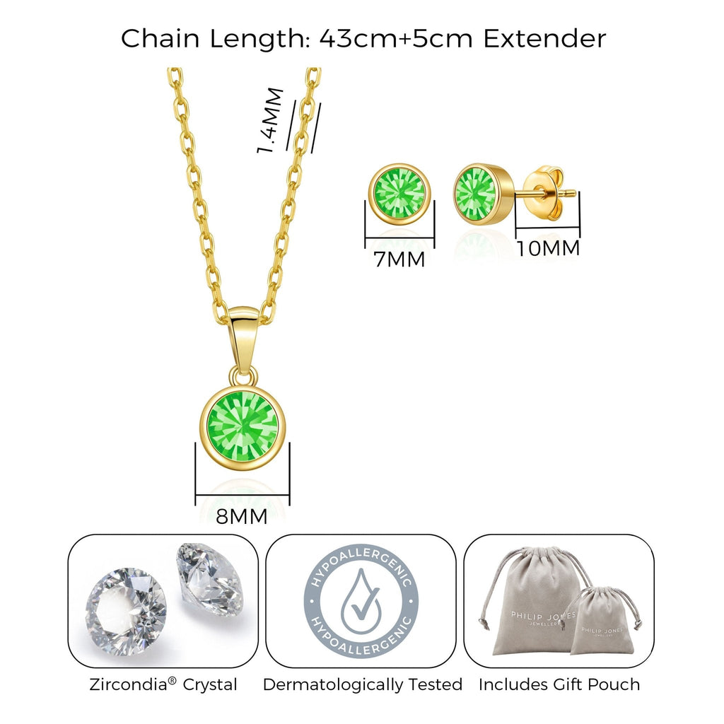 18k Gold Plated August (Peridot) Birthstone Necklace & Earrings Set Created with Zircondia® Crystals