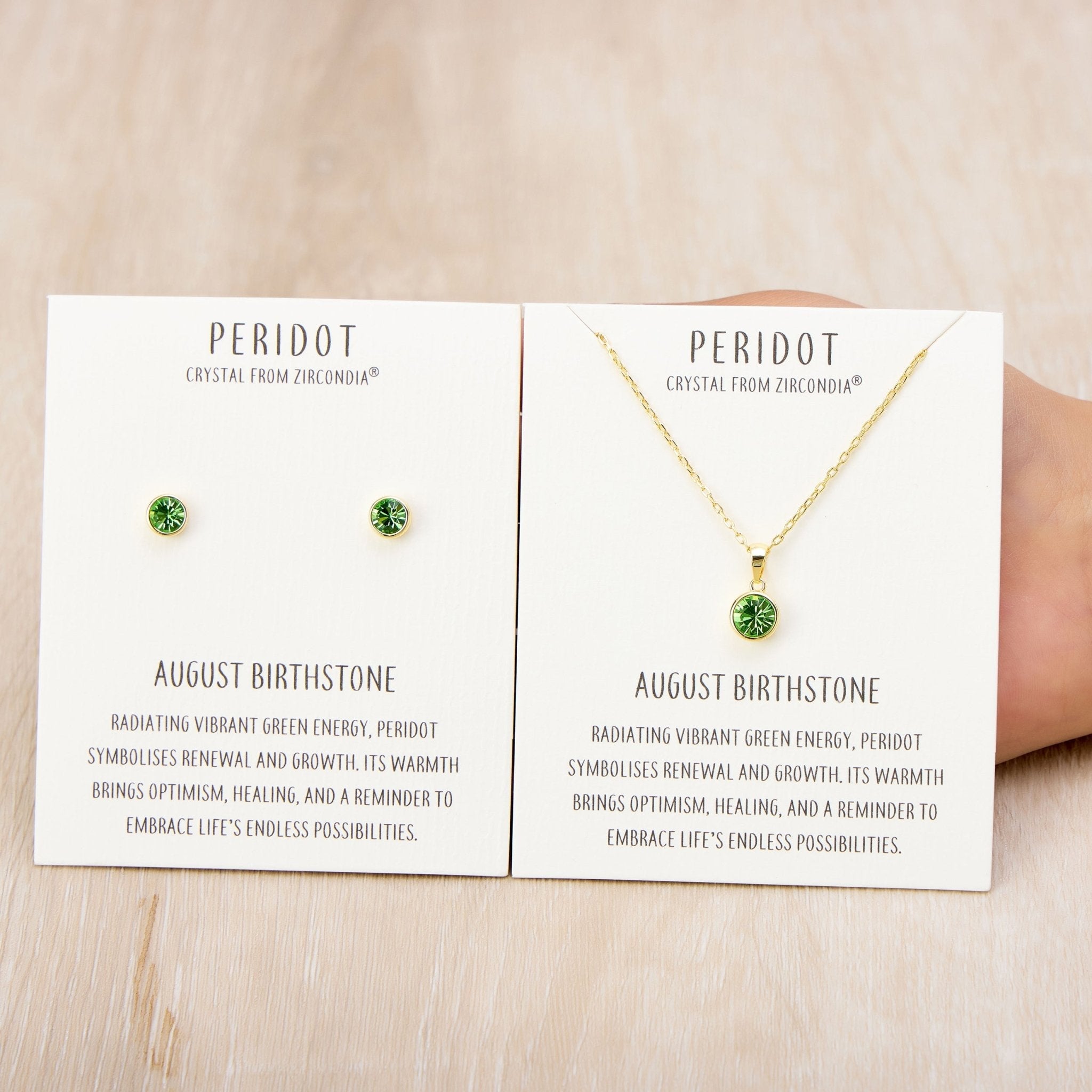 18k Gold Plated August (Peridot) Birthstone Necklace & Earrings Set Created with Zircondia® Crystals