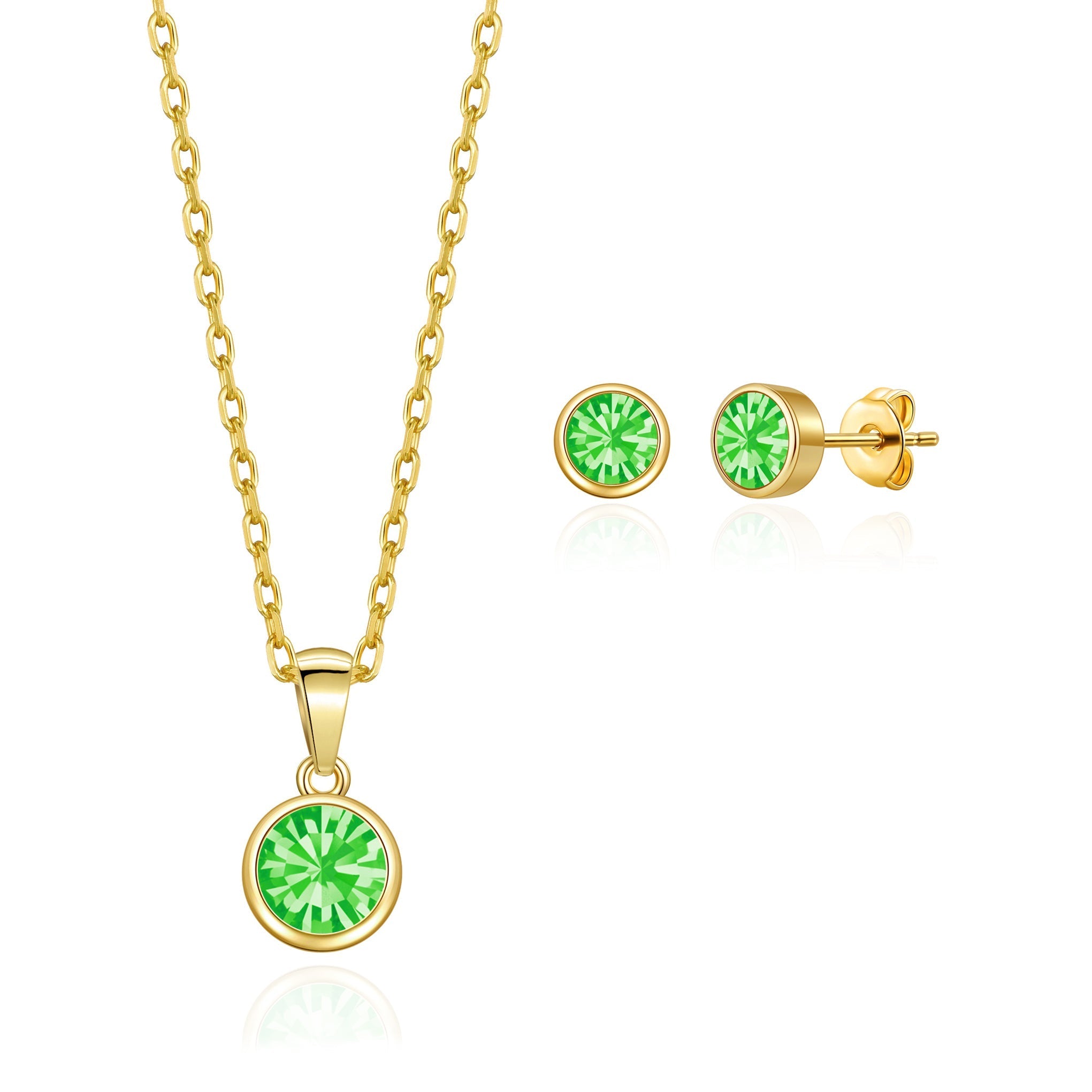18k Gold Plated August (Peridot) Birthstone Necklace & Earrings Set Created with Zircondia® Crystals