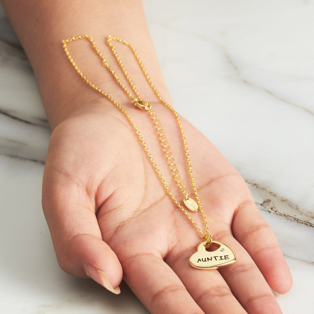 18k Gold Plated Auntie Heart Necklace Created with Zircondia® Crystals
