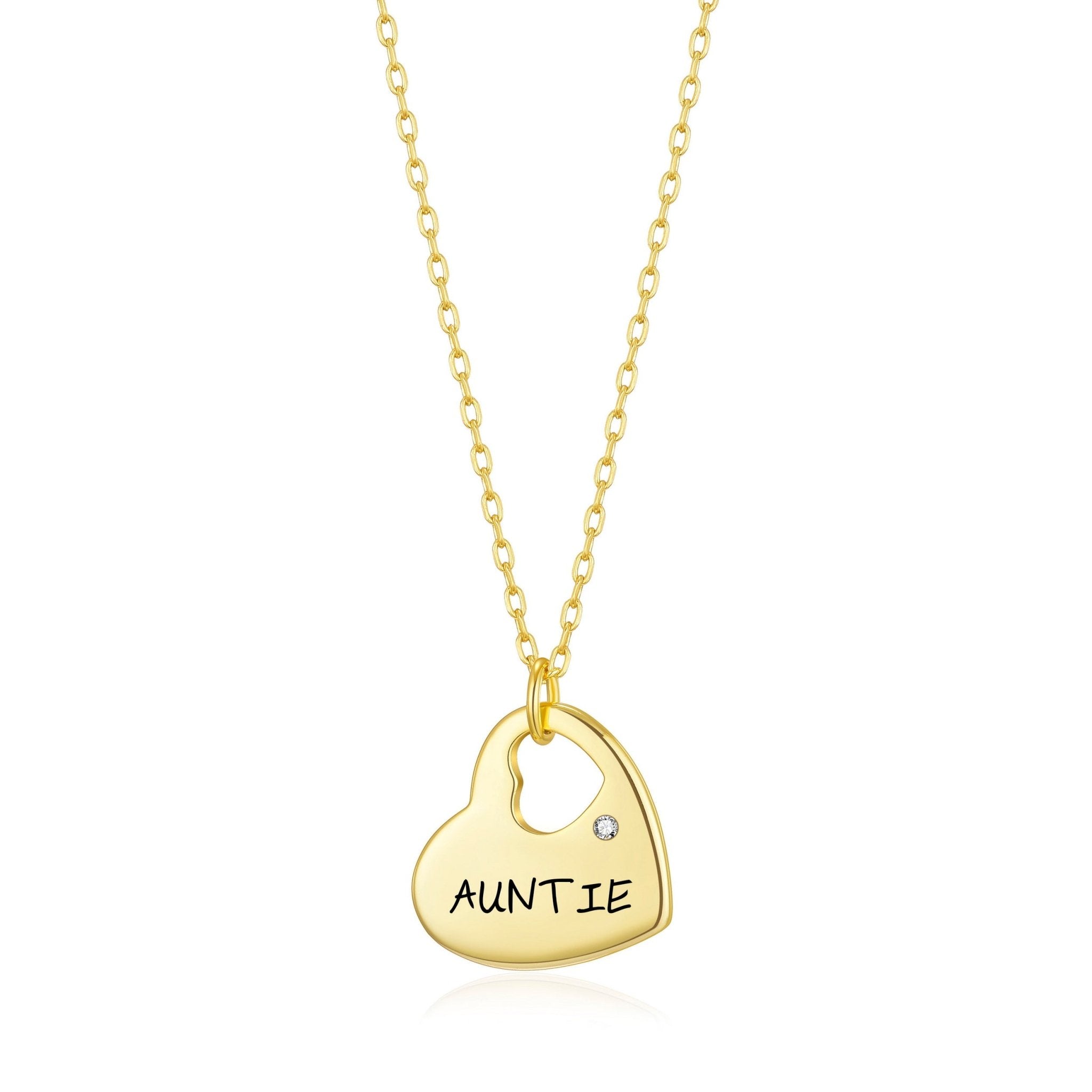 18k Gold Plated Auntie Heart Necklace Created with Zircondia® Crystals