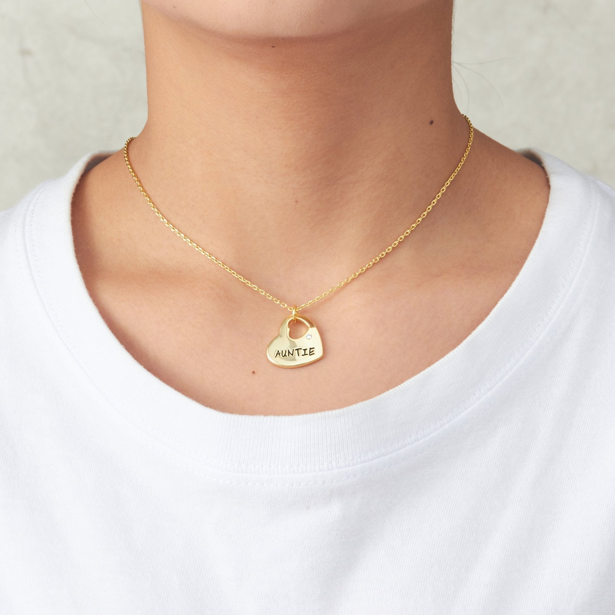 18k Gold Plated Auntie Heart Necklace Created with Zircondia® Crystals